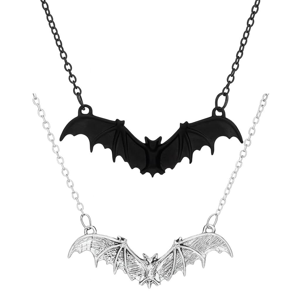 SUPAC Gothic Bat Pendant Necklace, Black Chain, Halloween Jewelry