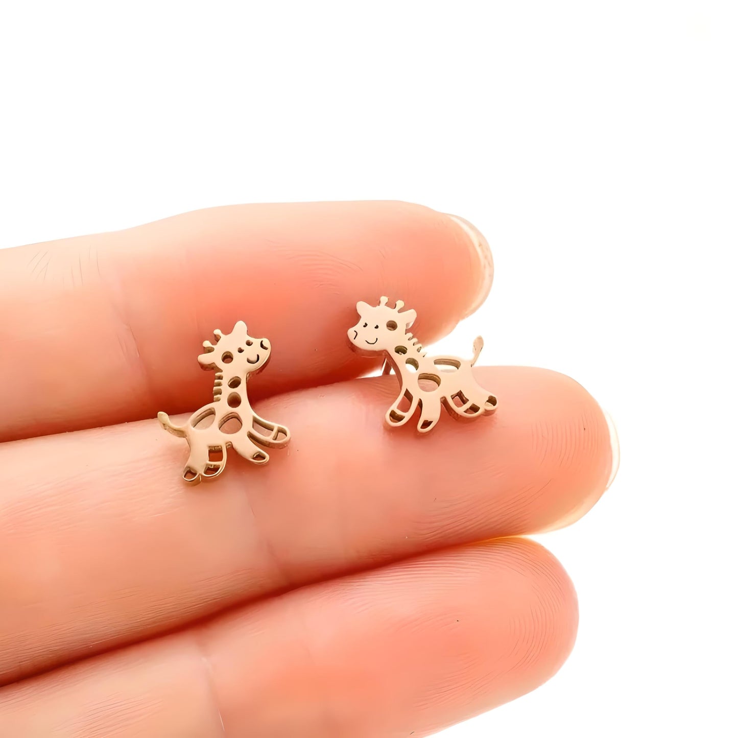 Cute Giraffe Stud Earrings, Black, Silver, Rose Gold, and Gold Options, Stainless Steel, Animal Design - Gift for Giraffe Lovers
