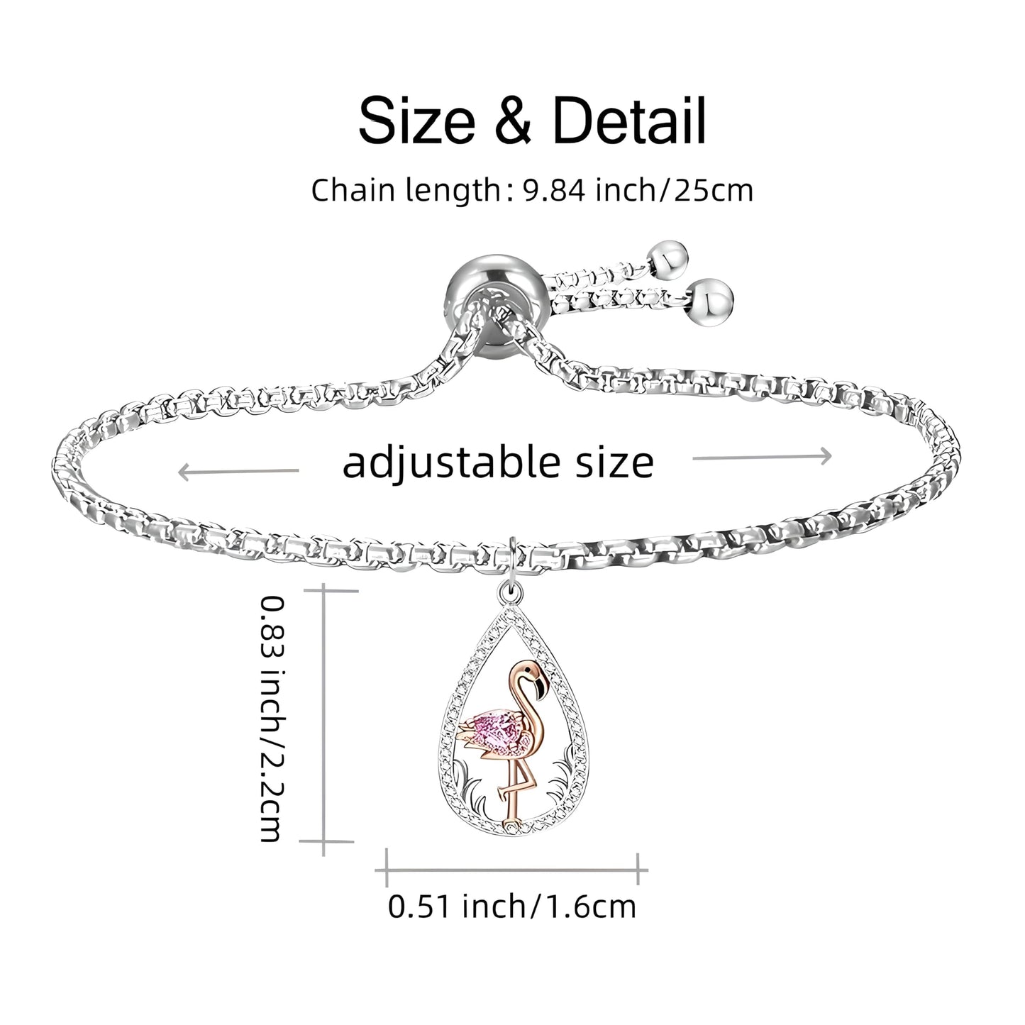 Flamingo Jewelry Set with Pink Crystal, 4-Piece Silver Teardrop Design, Necklace Bracelet Earrings Ring
