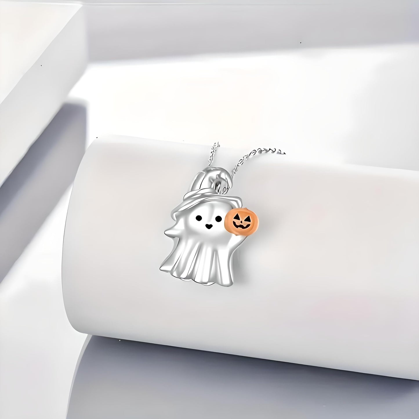 Cute Spooky Ghost Pumpkin Charm Necklace, Halloween or Year-Round Wear