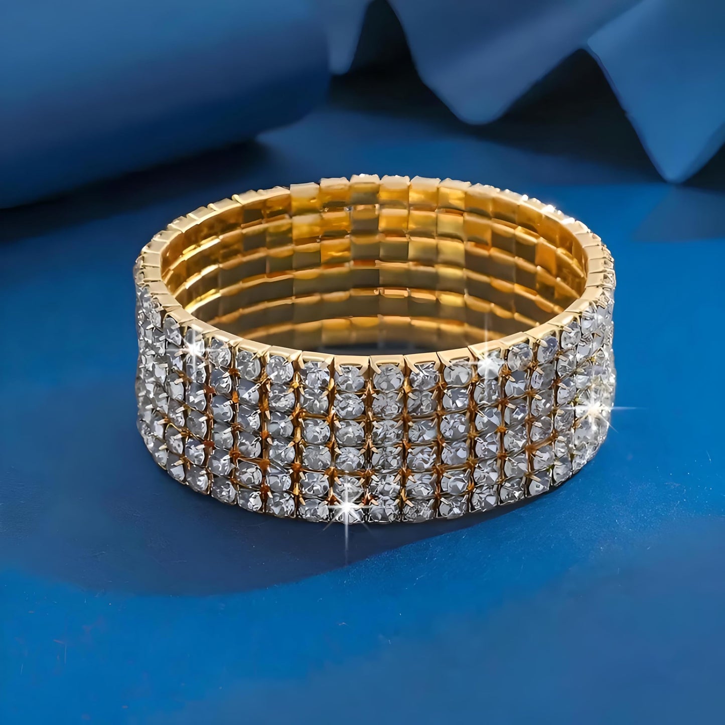 Gold Tennis Bracelet, Stretch Hand Jewelry for Women Men, Luxury Shiny (Simulated Diamond) - Christmas or Birthday Gift