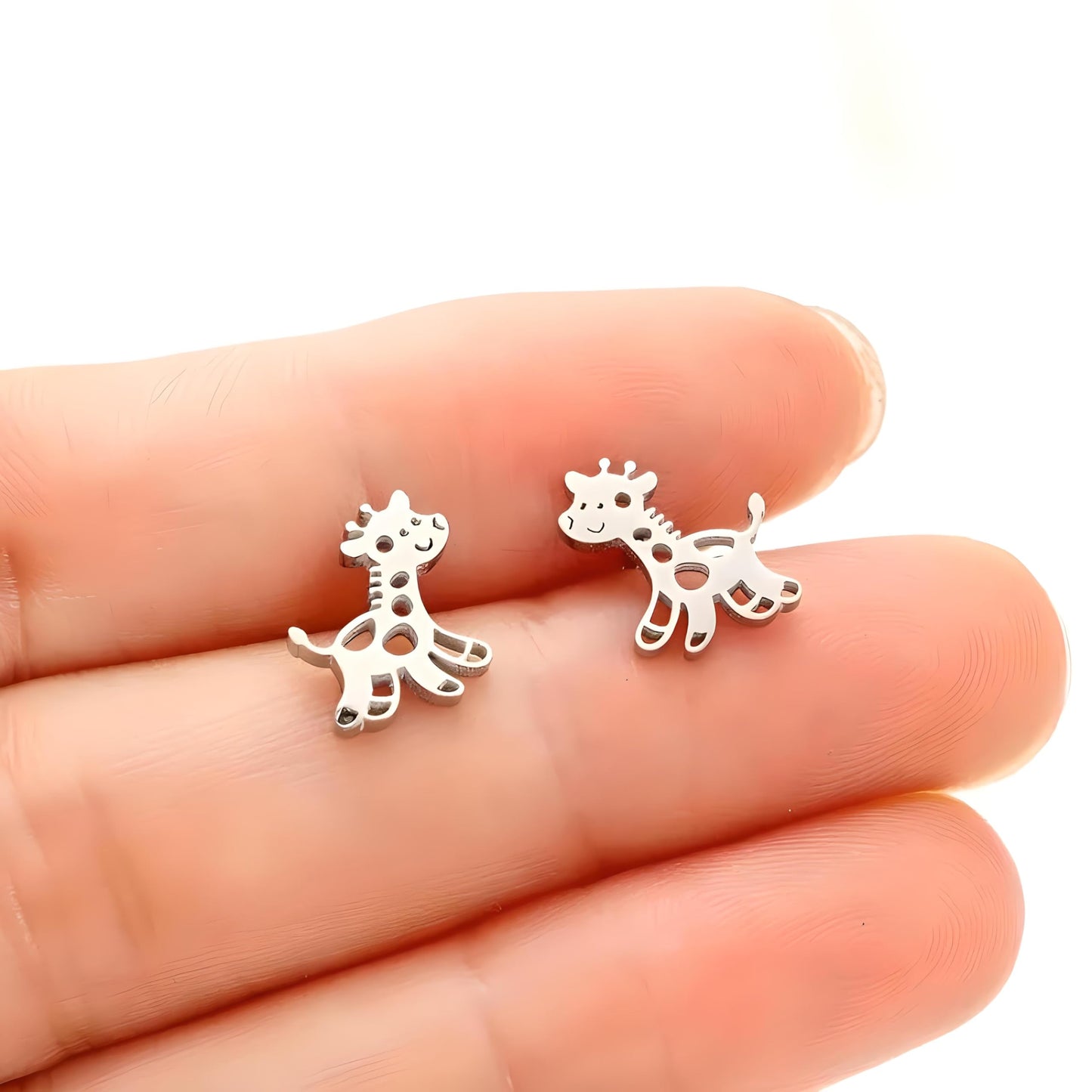 Cute Giraffe Stud Earrings, Black, Silver, Rose Gold, and Gold Options, Stainless Steel, Animal Design - Gift for Giraffe Lovers