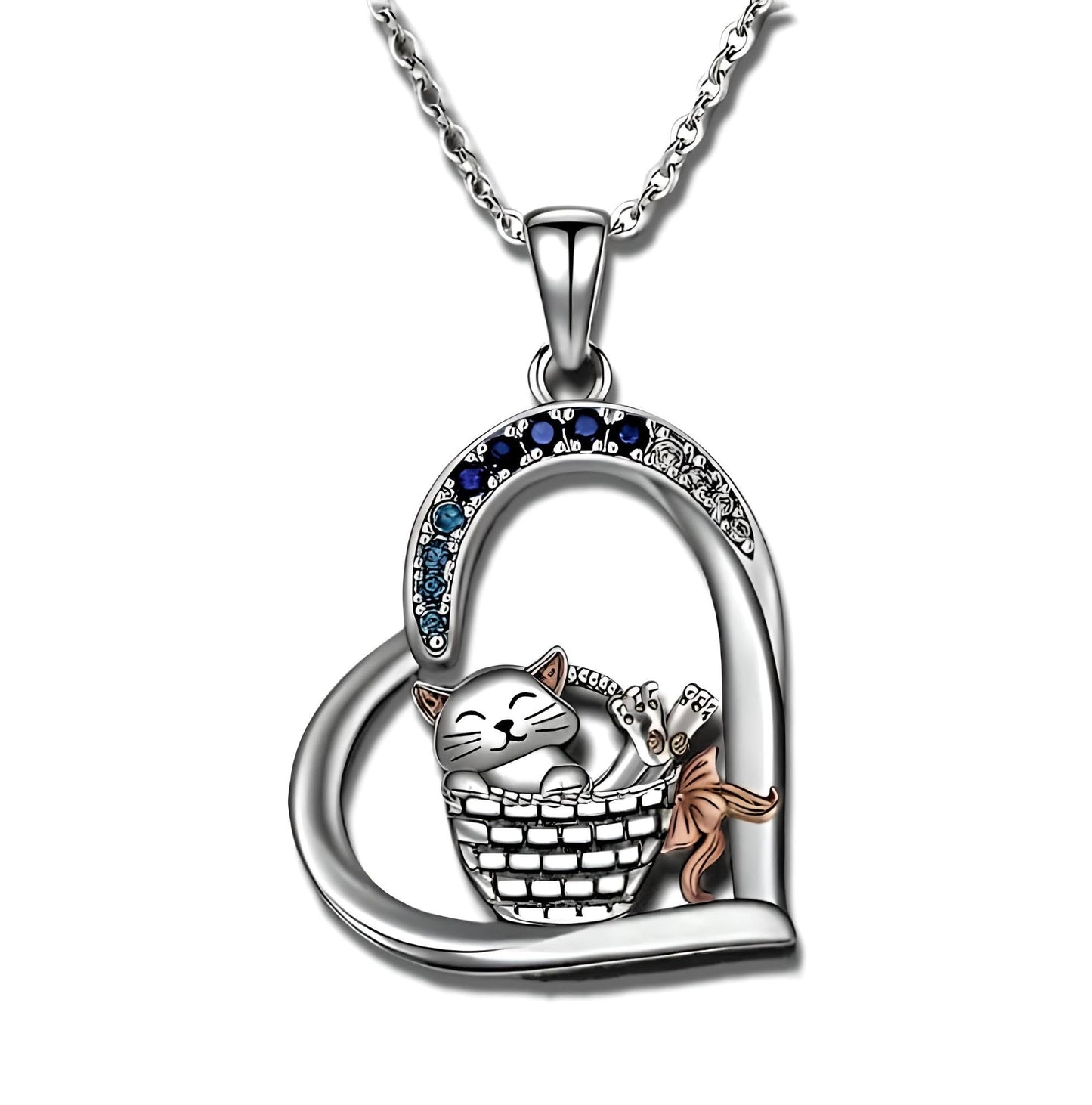 SUPAC Cute Heart Necklace, With Black Cat - Charming Cat Heart in Rose Gold - Stylish Gift for Women & Party Accessory