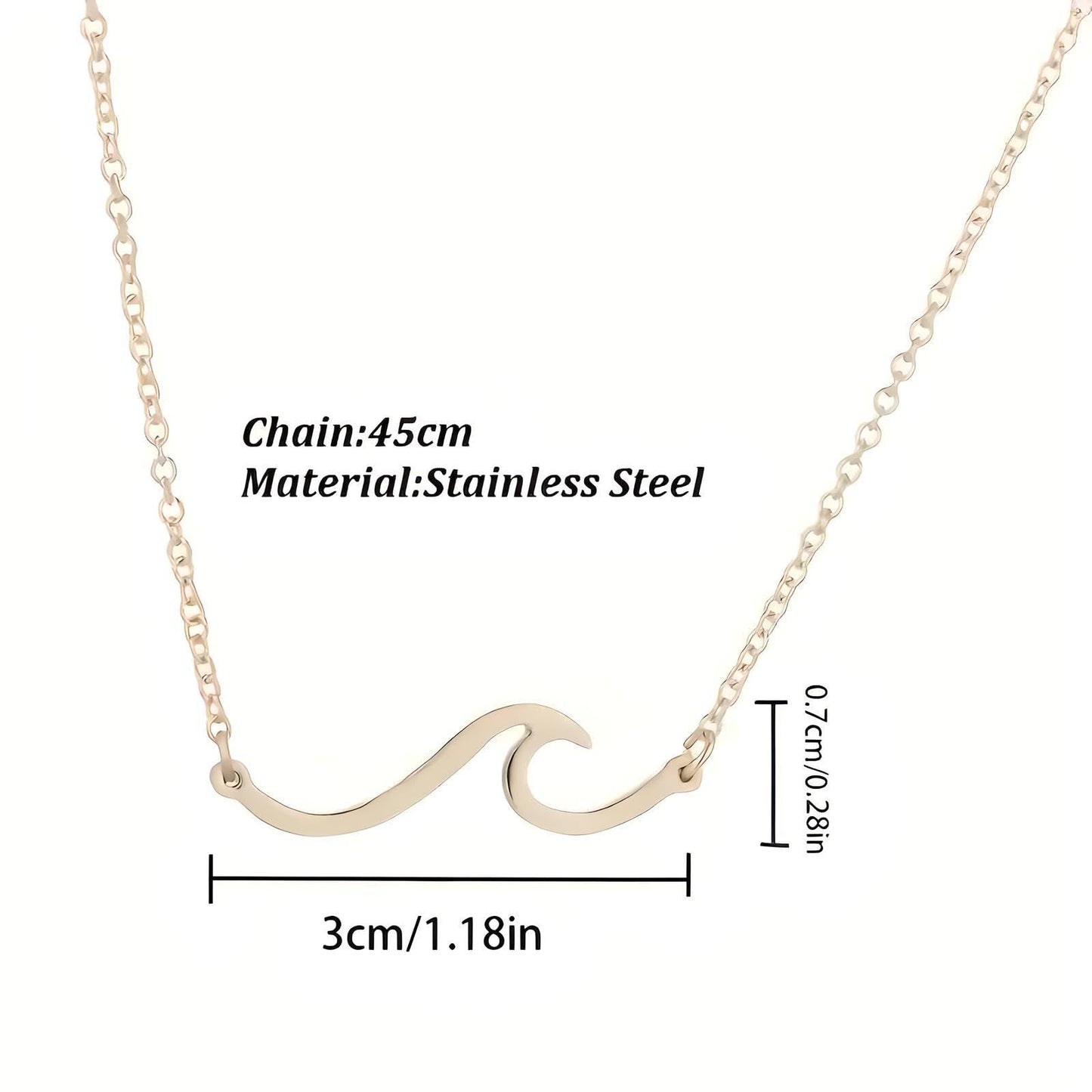 Gold Wave Design Stainless Steel Necklace, 45cm Chain Length, 1.18 inch Pendant