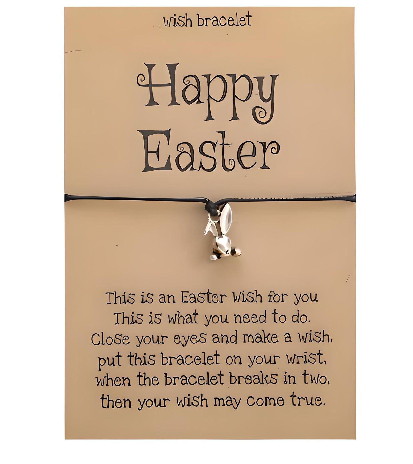 Easter Wish Bracelet with Bunny Charm, Easter Egg, Black String Adjustable Friendship Bracelet, Holiday Gift