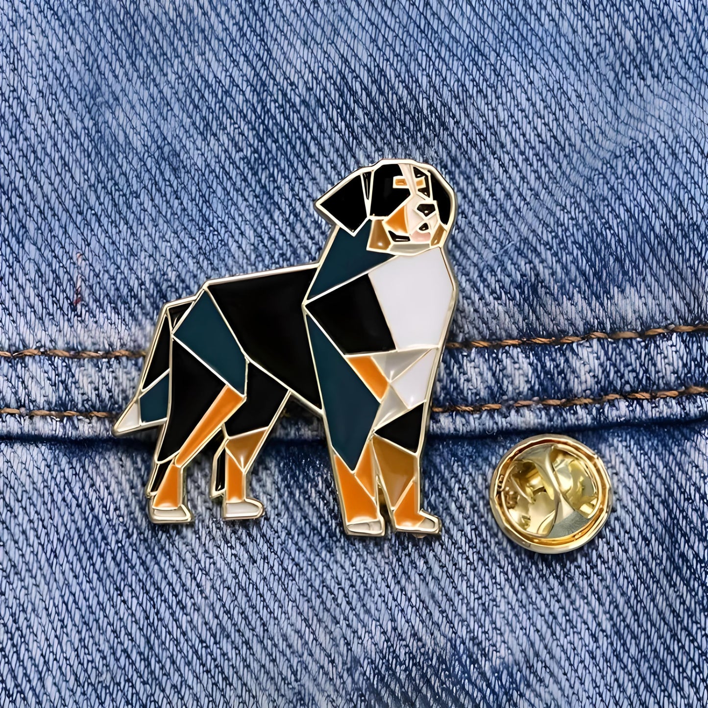 Dog Breed Pins - Geometric Australian Shepherd, Cat, Husky, Bernese Mountain Dog, Enamel Pin, Modern Art Design, White and Purple - Badge for Men