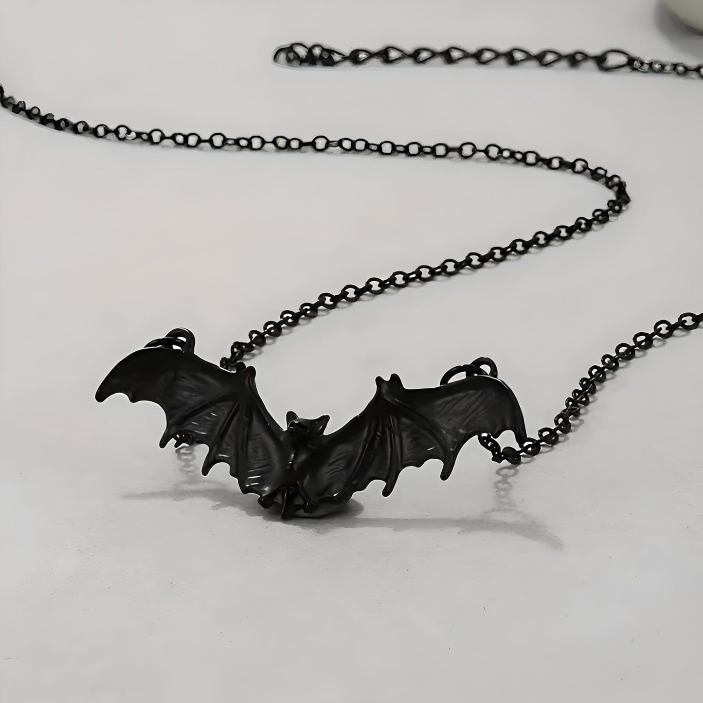SUPAC Gothic Bat Pendant Necklace, Black Chain, Halloween Jewelry