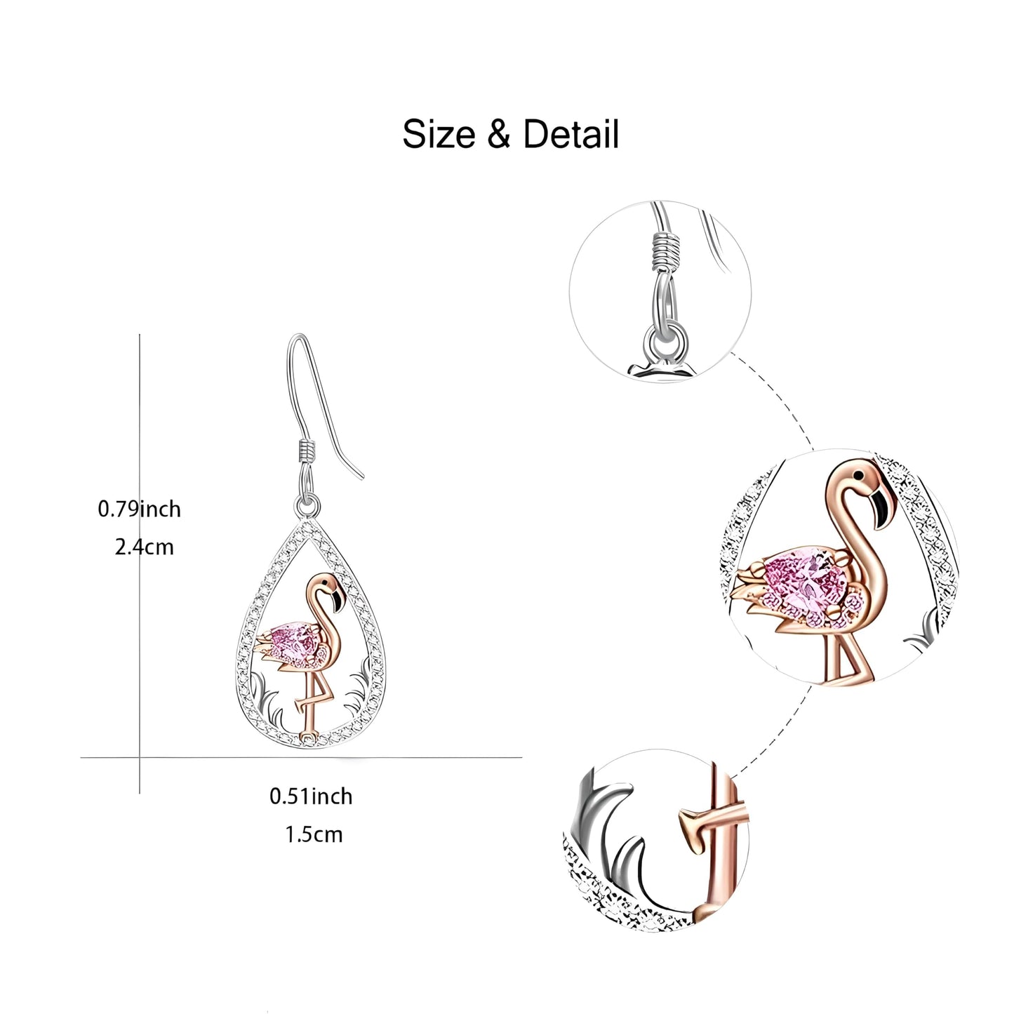 Flamingo Jewelry Set with Pink Crystal, 4-Piece Silver Teardrop Design, Necklace Bracelet Earrings Ring
