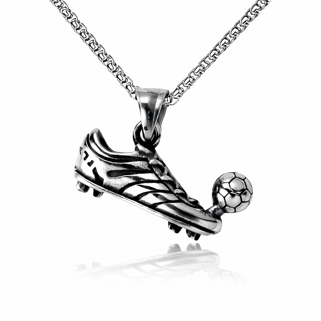 Soccer Cleats and Ball Silver or Gold Necklace – Show Your Love for the Beautiful Game!", - Score Style Points On and Off the Field! Stainless Steel Soccer Fan Pendant - Hip-Hop Street Style Necklace, Durable & Fashion-Forward SUPAC