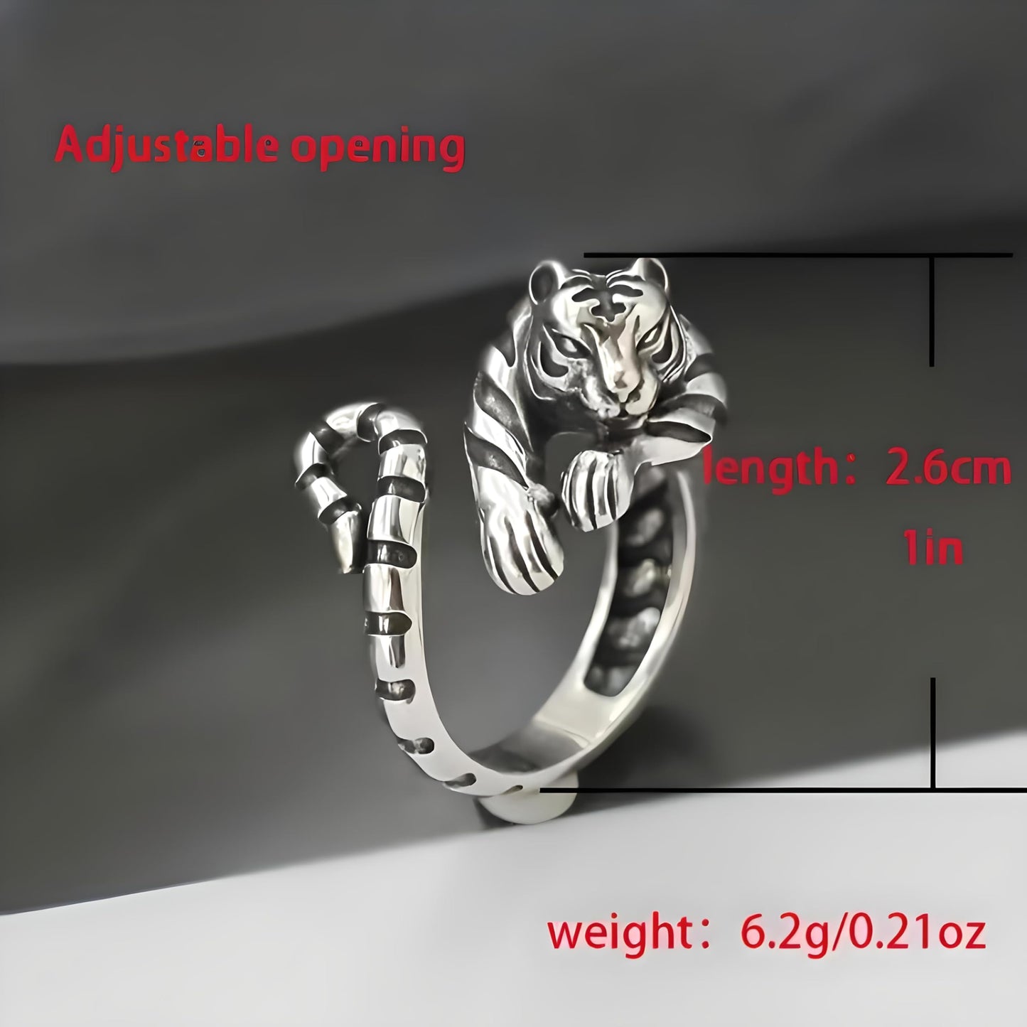 Zodiac Tiger Adjustable Ring, Stainless Steel, Unique Design Exquisite Men's Accessory Jewlery - Gold and Silver Colors, Christmas, Birthday or Party Gift