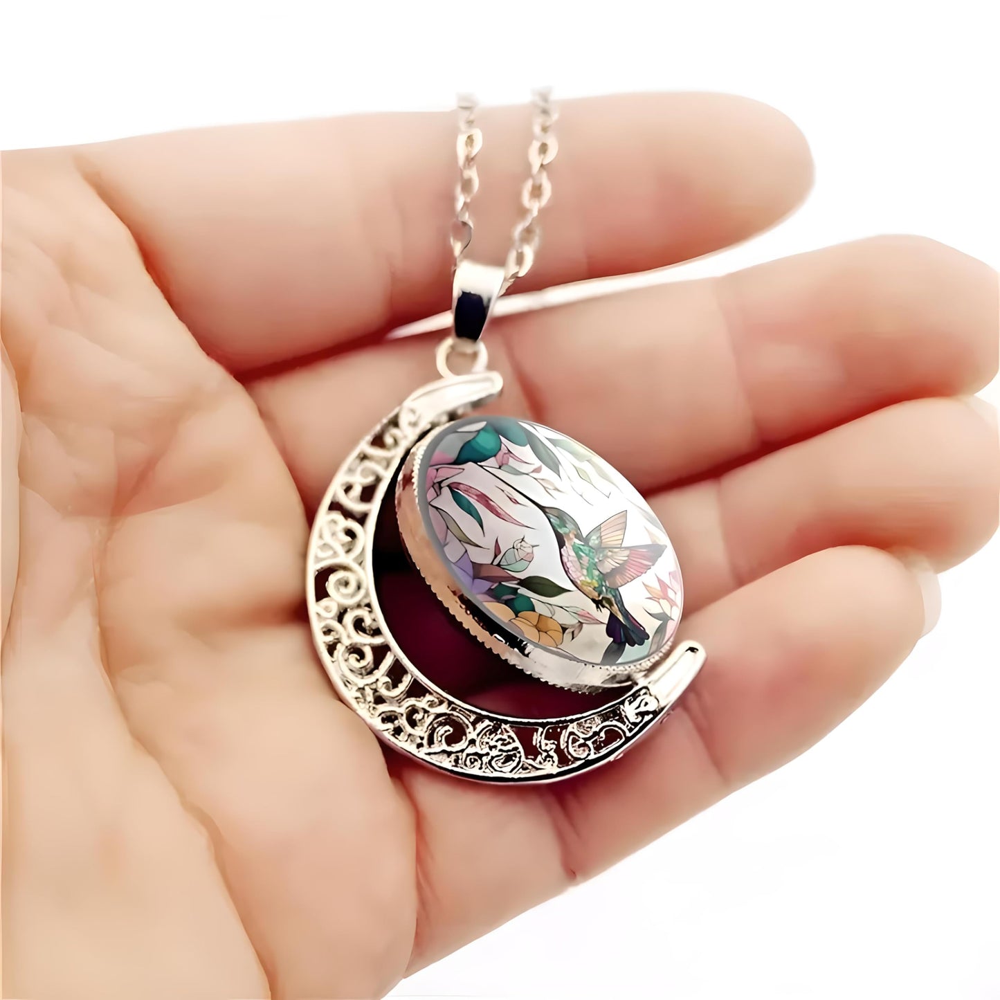 SUPAC Stunning Hummingbird Pendant Necklace - Two Humming Birds Searching for Flower - Fashionable Alloy Jewelry with Delicate Details - Birthday, Party, Gift Idea for Her