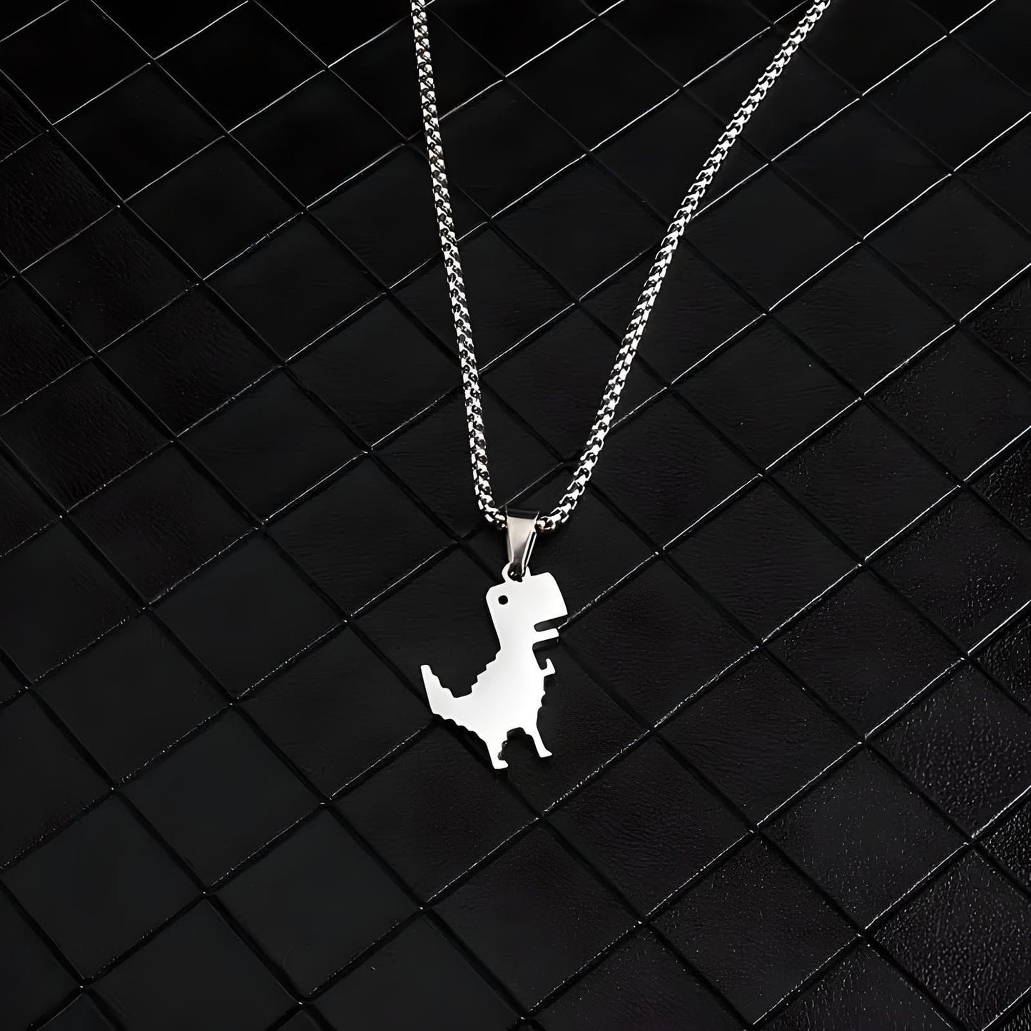 Sterling Silver Plated T-Rex Dinosaur Pendant Necklace for Men or Women - Christmas or Birthday Gift