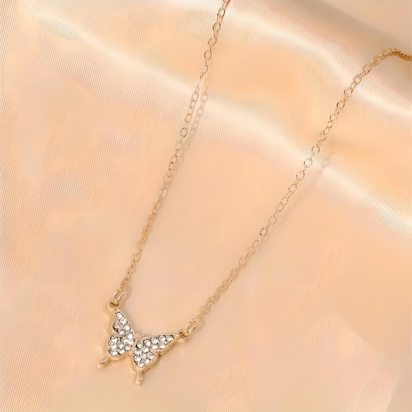 SUPAC Simulated Diamond Butterfly Pendant Necklace Golden Color Neck Jewelry Gift For Women - Graceful Beauty to Adorn Your Neckline with Sparkling Sophistication - Christmas or Birthday Gift