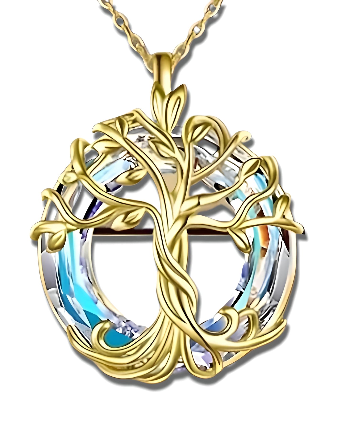 Tree of Life Swing, Sloth, Horse + Other Styles Pendant Necklace, Silver Chain, Crystal Rainbow Background - Gift for Friends