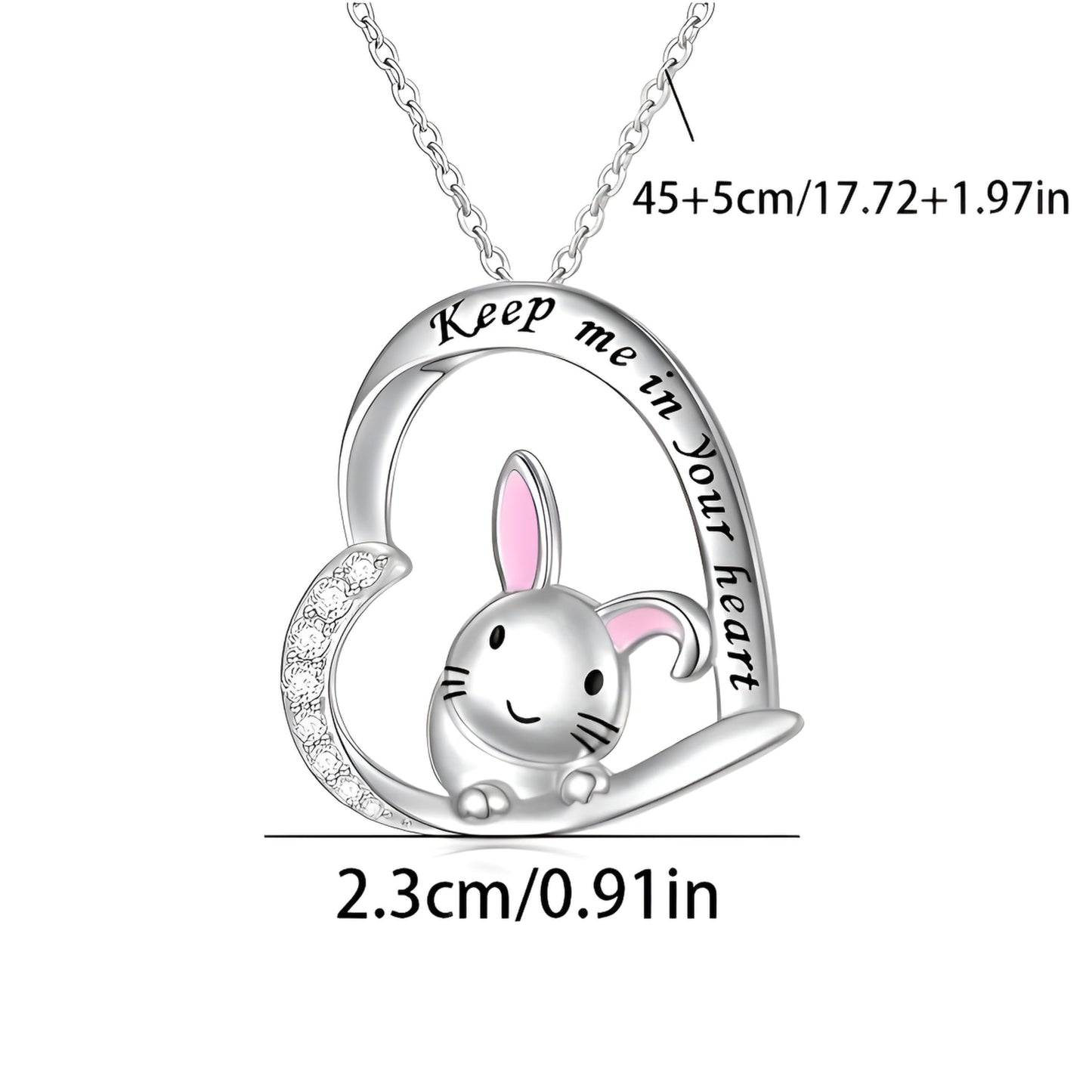 SUPAC Pair of Bunnies & Heart Pendant Necklace Always in My Heart - White Golden Plated Alloy with Resin Accents, Birthday or Friendship Gift, 3+ Options