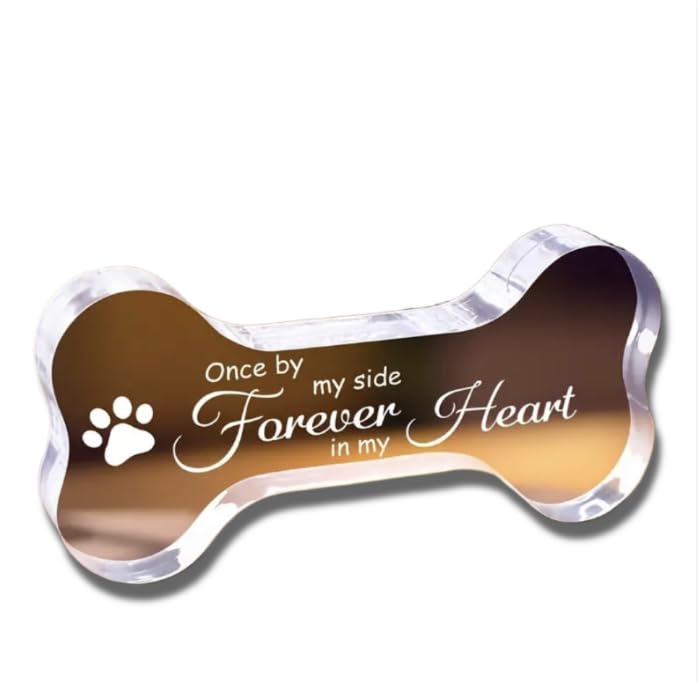 Glass Dog Bone Memorial Keepsake Plaque - Sympathy Bereavement Gift for Loss of Dog, Pet Loss Comfort Remembrance, Durable Acrylic Material- "Once by My Side Forever in My Heart"