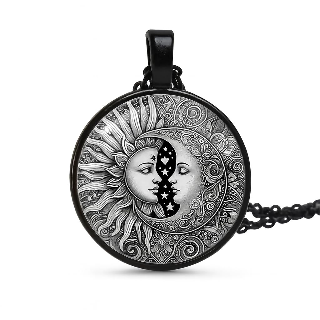 Elegant Sun & Moon Glass Mosaic Pendant - Artistic Oil Painting Style Necklace