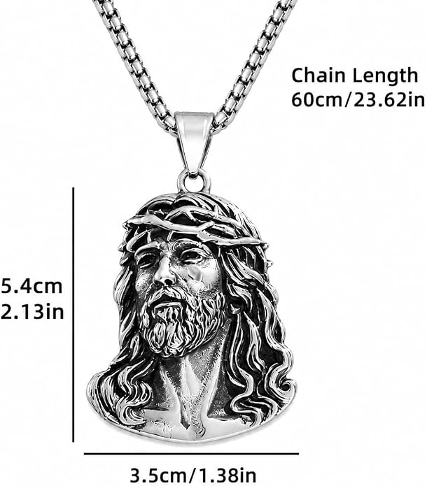 King of Style: Men's Pendant Necklace Jesus With A Crown Of Thorns Necklace Classic Christian Faith Jewelry Accessories - Timeless Christian Faith Jewelry for Men and Women with a Hip Hop Twist! - Christmas, Birthday Gift