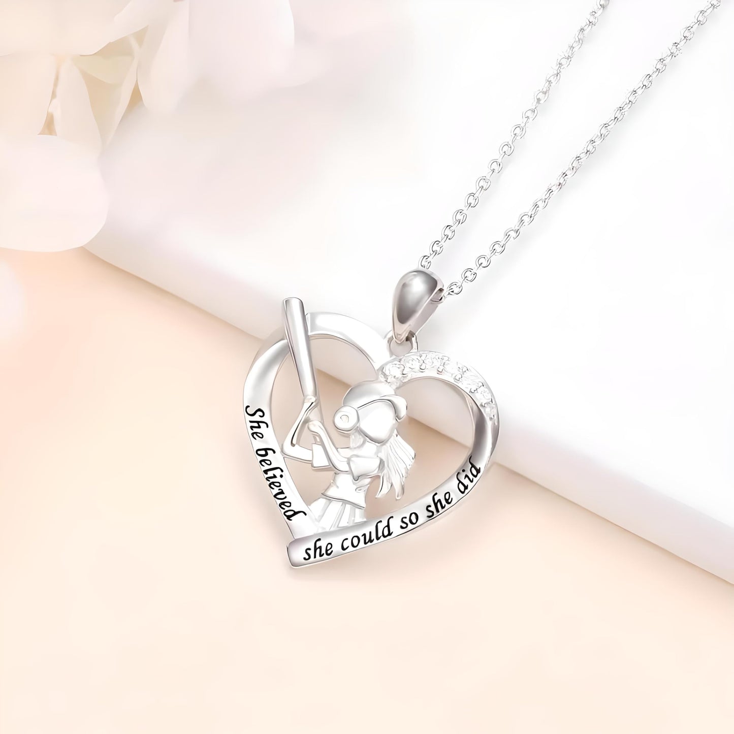Sports Heart Necklace, 9 Different Sport Options: Basketball, Jumping Cheerleader, Gymnast, Softball, Volleyball, Ballet Ballerina, Runner, Sports Accessories Birthday Gift- Simulated Rainbow Diamonds, Christmas, Birthday or Party Gift