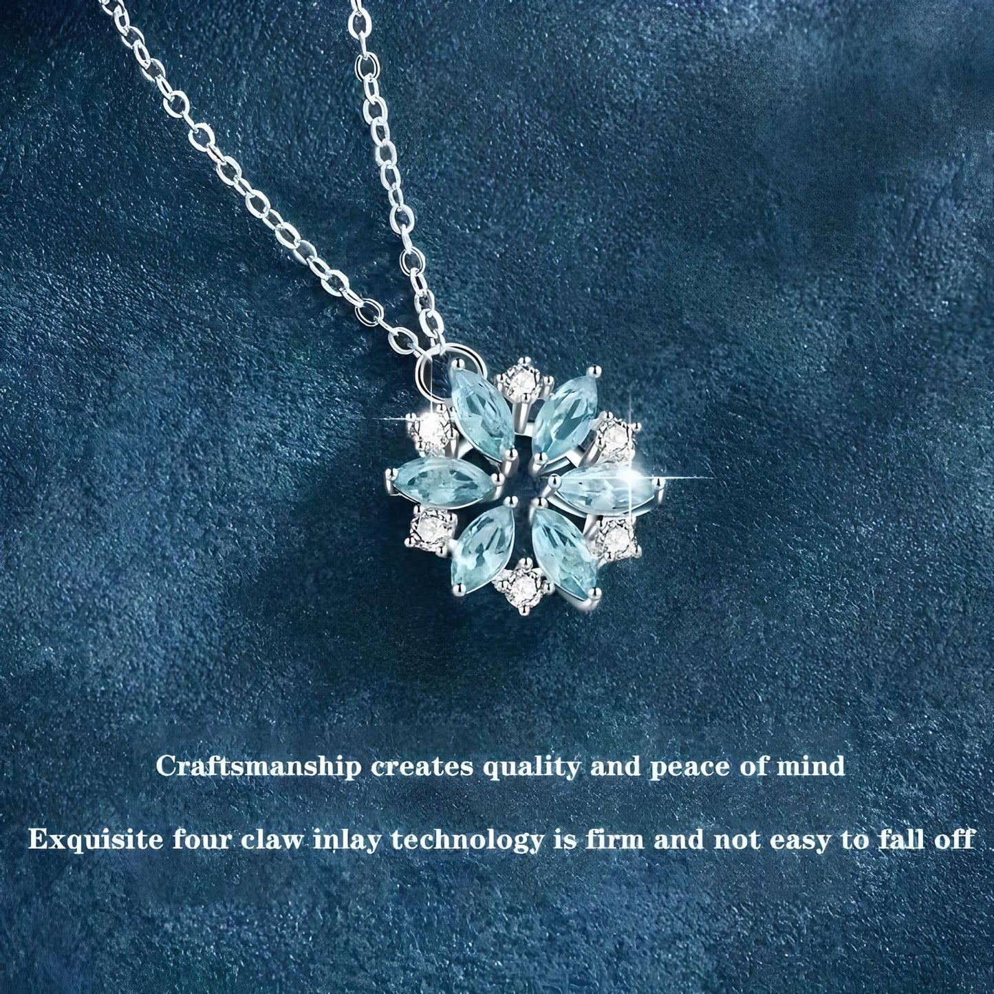 SUPAC Glitter Sky Blue Rhinestone Snowflake Pendant Necklace, Niche Design, Casual Wear, Christmas Gift