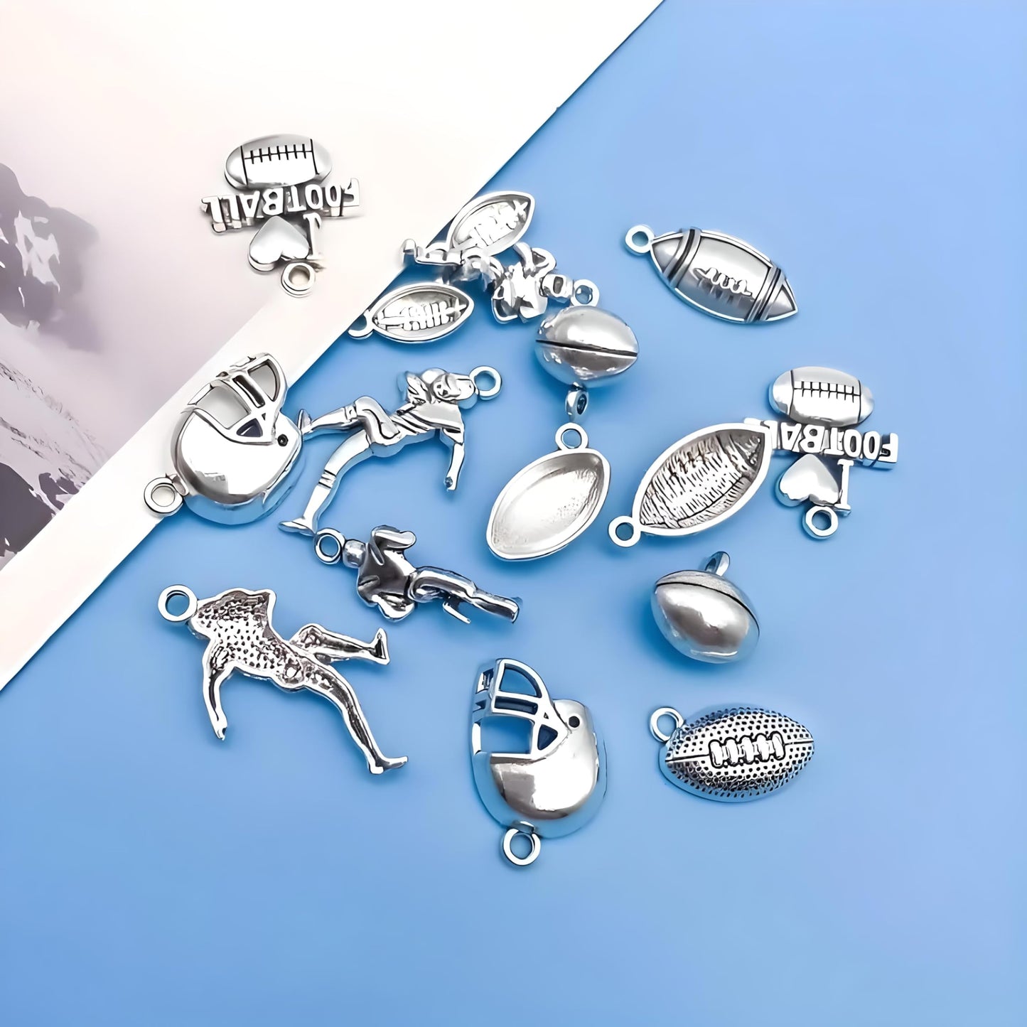 21-Piece Football Pendants DIY Keychain Set - Customizable with Interchangeable Charms, Detailed Football Helmet Keychain, and Humorous DIY Bag Pendant Accessories - Gift for Men and Football Fans