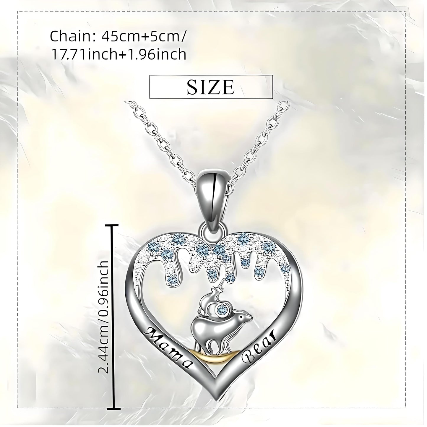 SUPAC Love from the North Pole Mama Bear, Icey Polar Bear Heart Pendant Necklace, Gift for Birthday, Christmas or Anniversaries