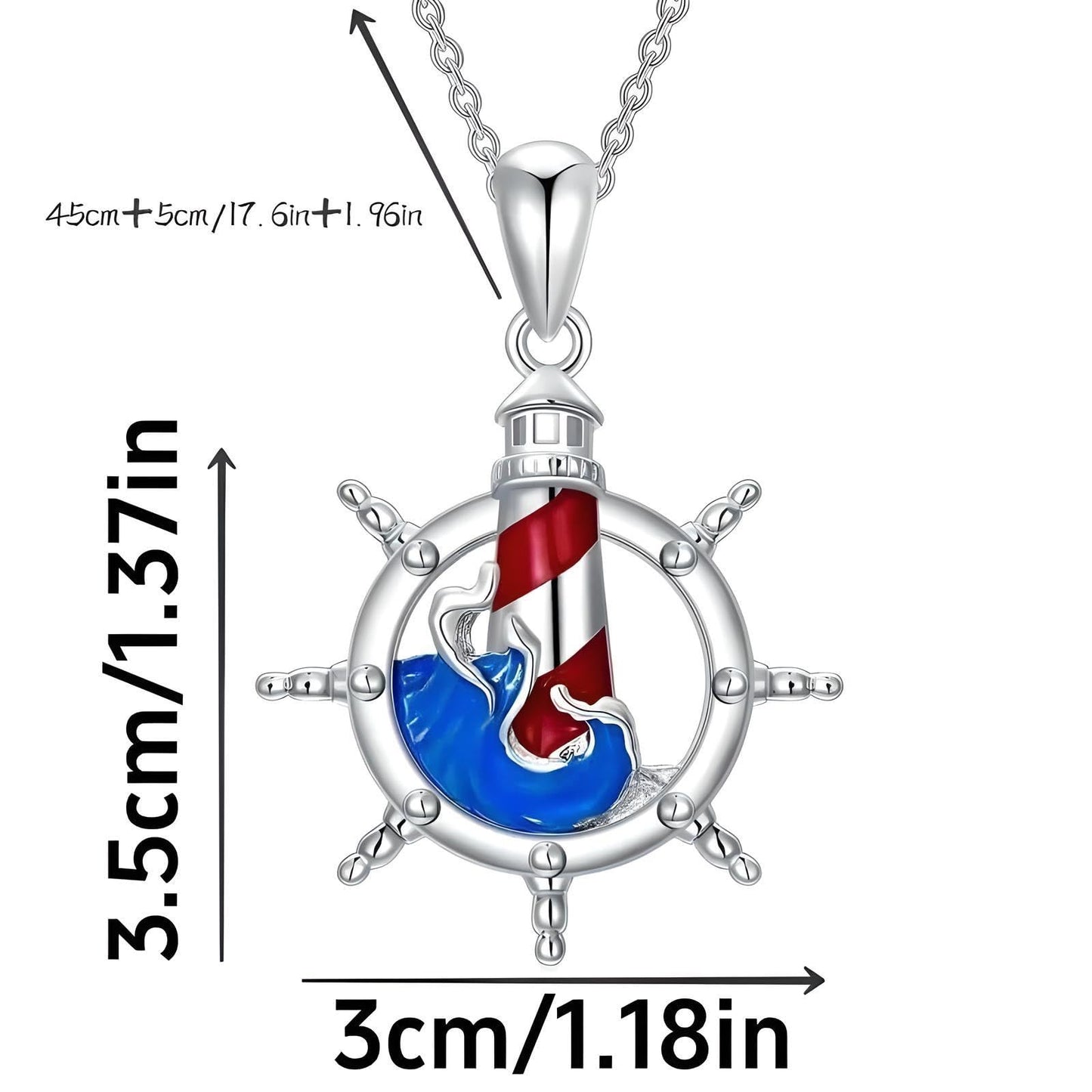 SUPAC A Nautical Life, Lighthouse and Ship Wheel Pendant Necklace, Gift for Birthday, Christmas, or Anniversaries