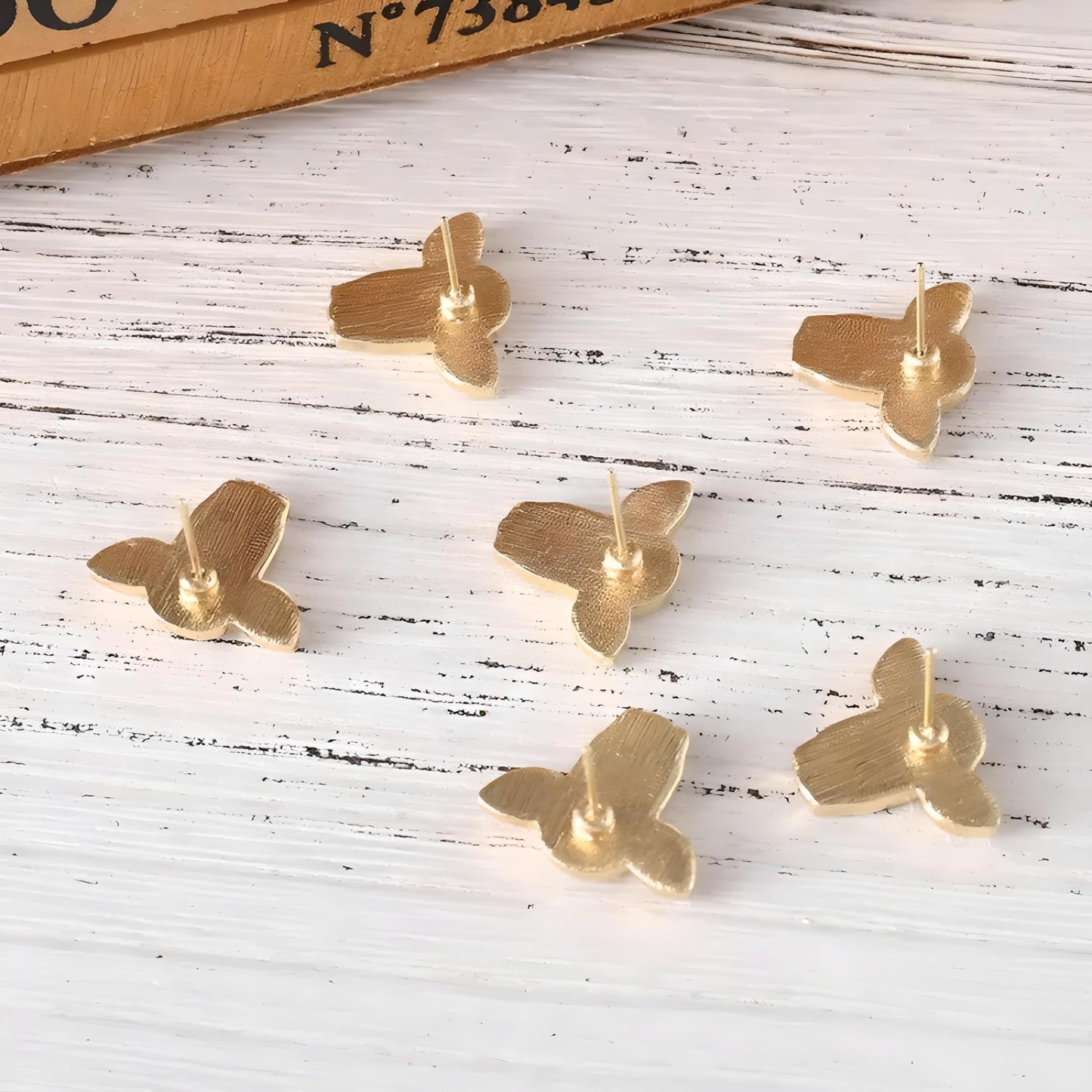 Cowhide Print Stud Earrings, 3-Set Gold-Tone Farm Animal Design, 0.78 x 0.62 inches -Brown, Orange, and Black Colors