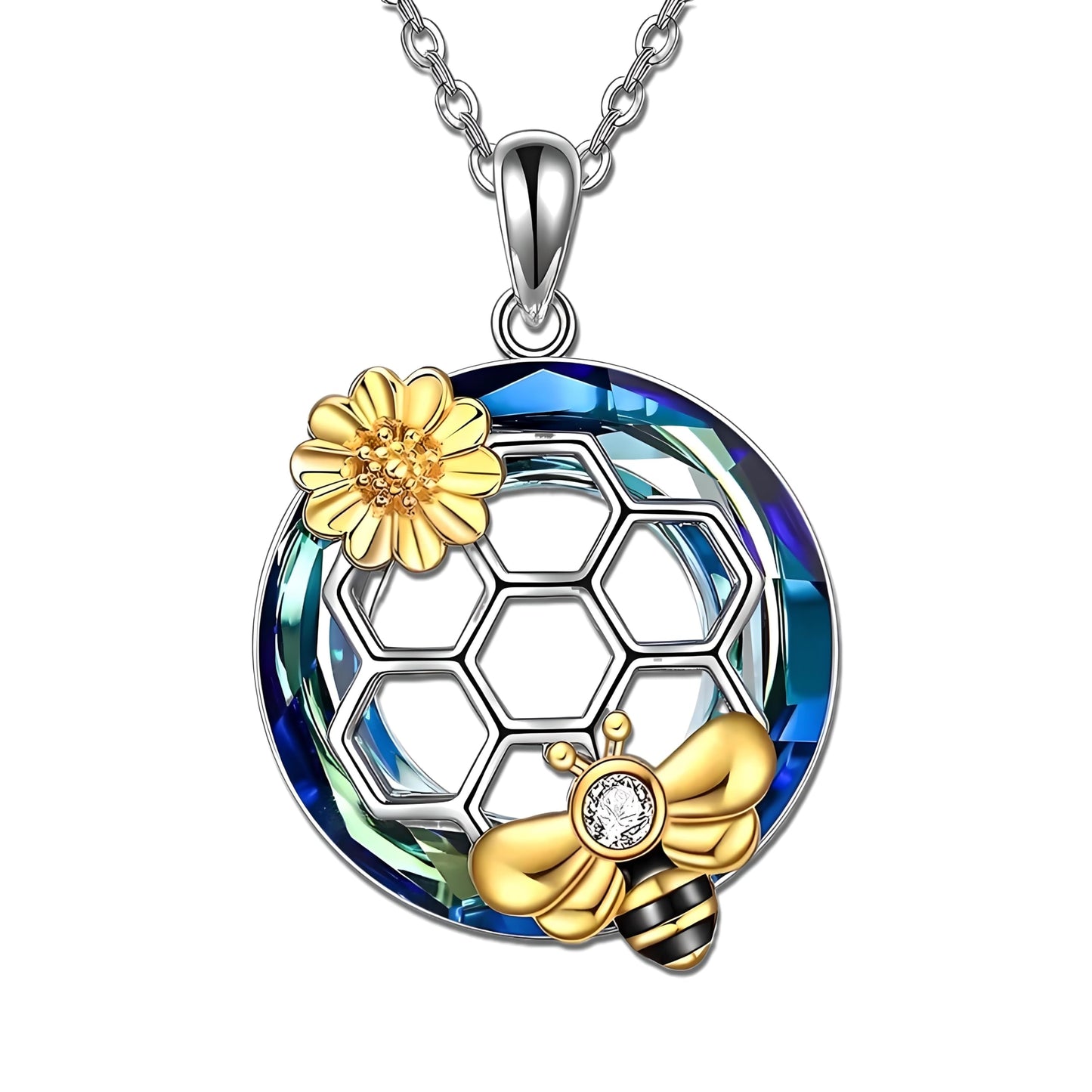 SUPAC You Are My Sunshine Sunflower and Bumble Bee Heart Pendant Necklace for Women, Dainty Jewelry, Birthday or Christmas Gift