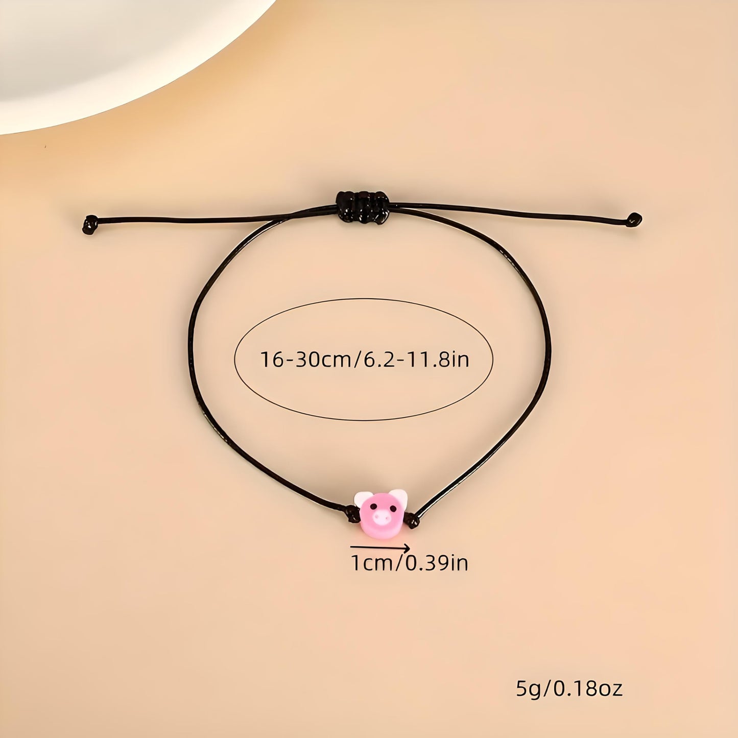 SUPAC Animal and Sport Friendship Bracelet, Always Bee You Wish Bracelet, Black Adjustable String, Decorative Animal Charms, 6.2-11.8 inches (Piggy)