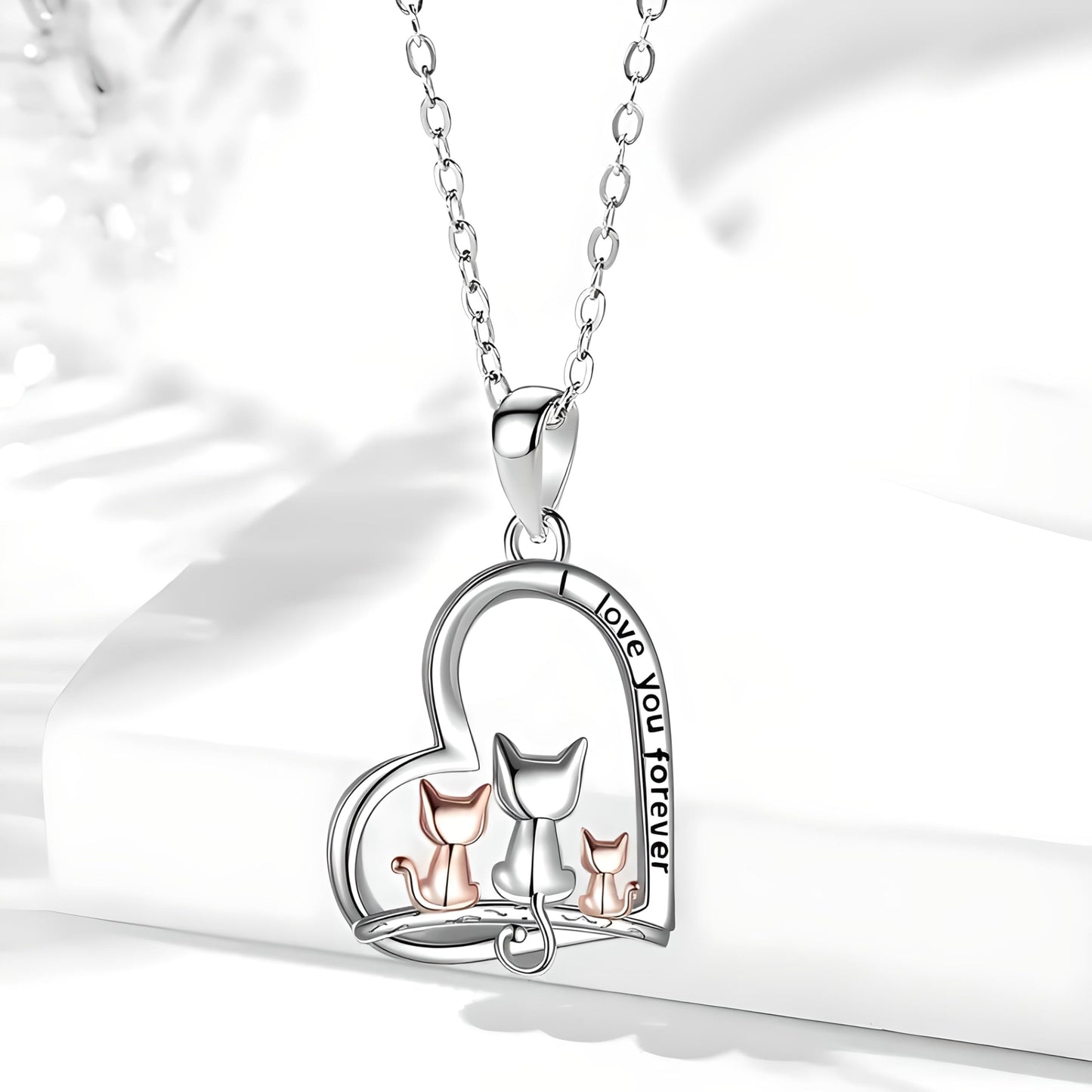 SUPAC Cute Heart Necklace, With Black Cat - Charming Cat Heart in Rose Gold - Stylish Gift for Women & Party Accessory