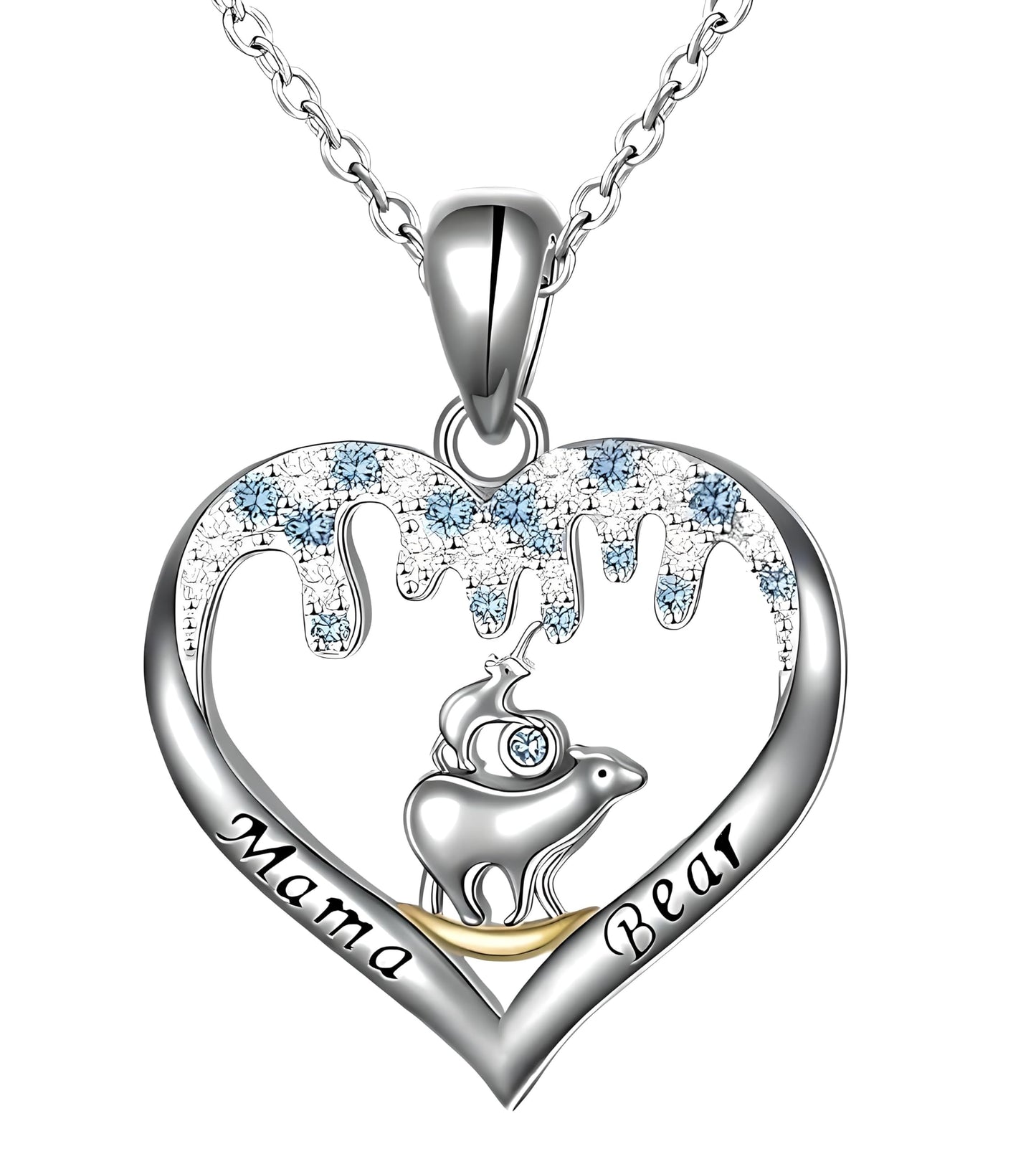 SUPAC Love from the North Pole Mama Bear, Icey Polar Bear Heart Pendant Necklace, Gift for Birthday, Christmas or Anniversaries