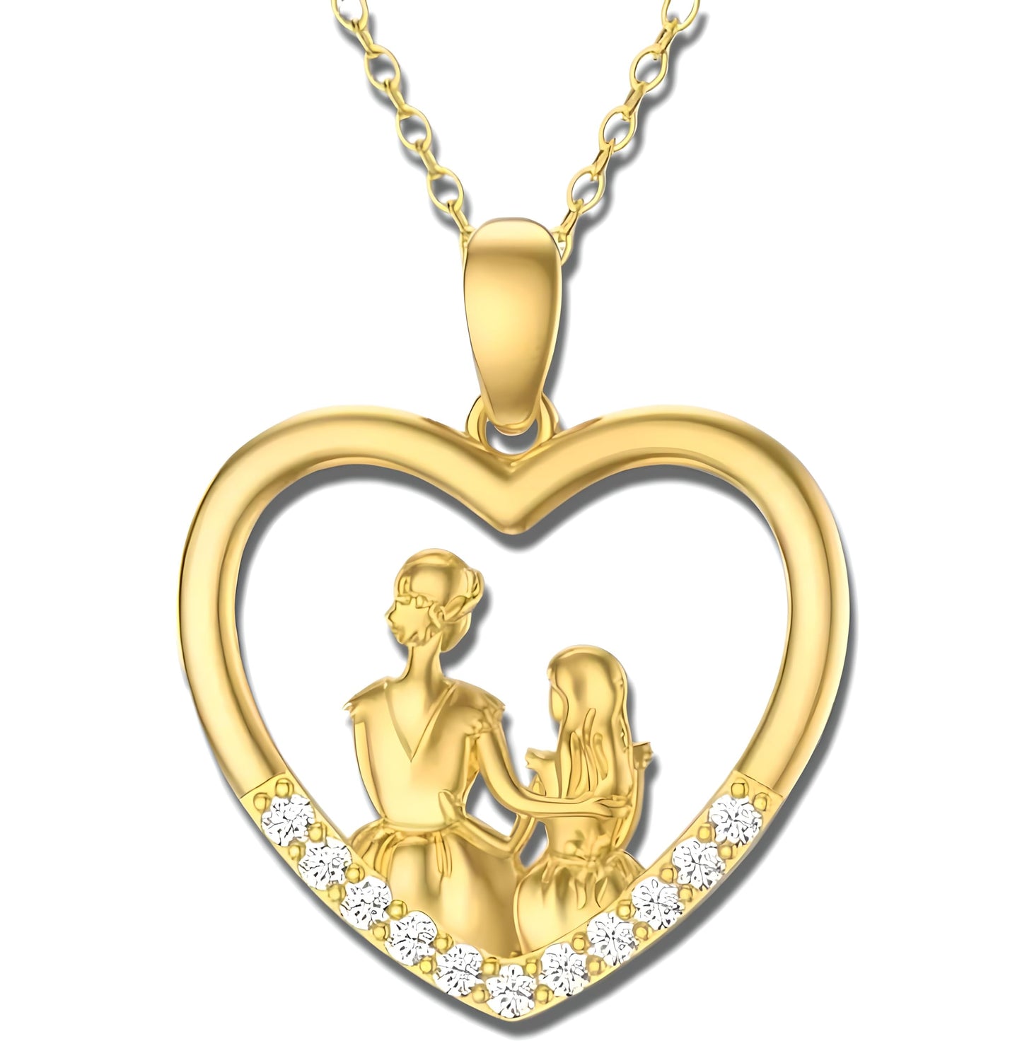 Heart-Shaped Mother's Day Necklace, Family + Mother Necklace Options with Crystal Accents, Mother and Daughter Pendant Gift, Silver and Gold-Tone, 'I Love You Always & Forever' Message