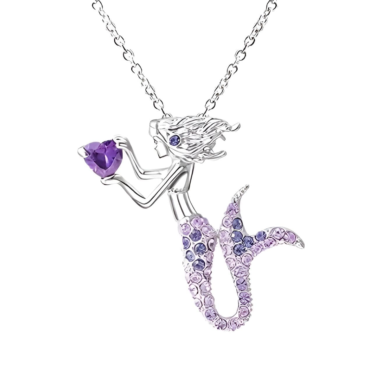 SUPAC Charming 1pc Mermaid Cartoon Necklace for Women – Whimsical Under-the-Sea Design, Christmas, Birthday, or Party Gift for Mermaid Lovers! (Blue, Pink, and Purple Colors!)