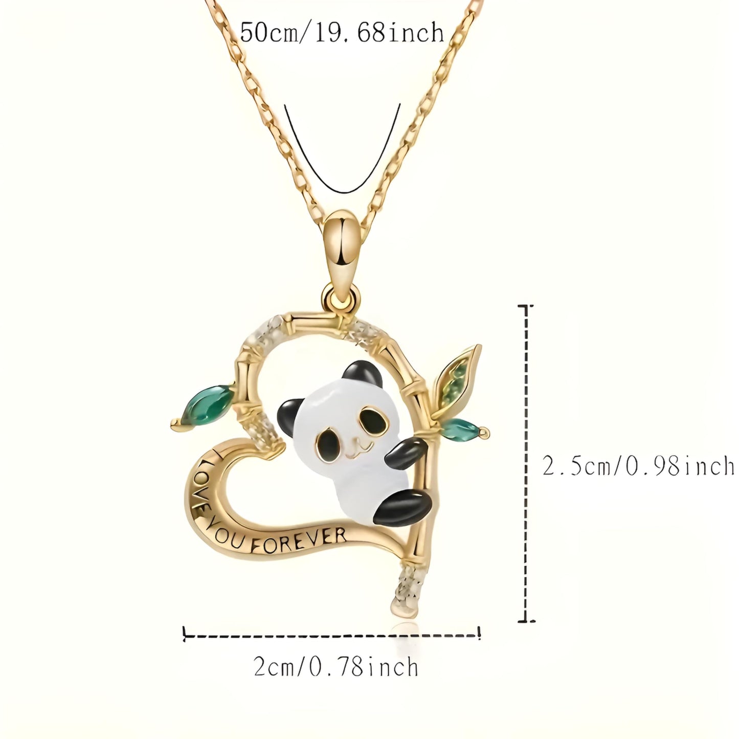 SUPAC Love You Forever Gold Panda Heart Necklace, 19.68 Inch Chain, Crystal Bamboo Leaves Design with Green Gemstones, Romantic Gift Jewelry