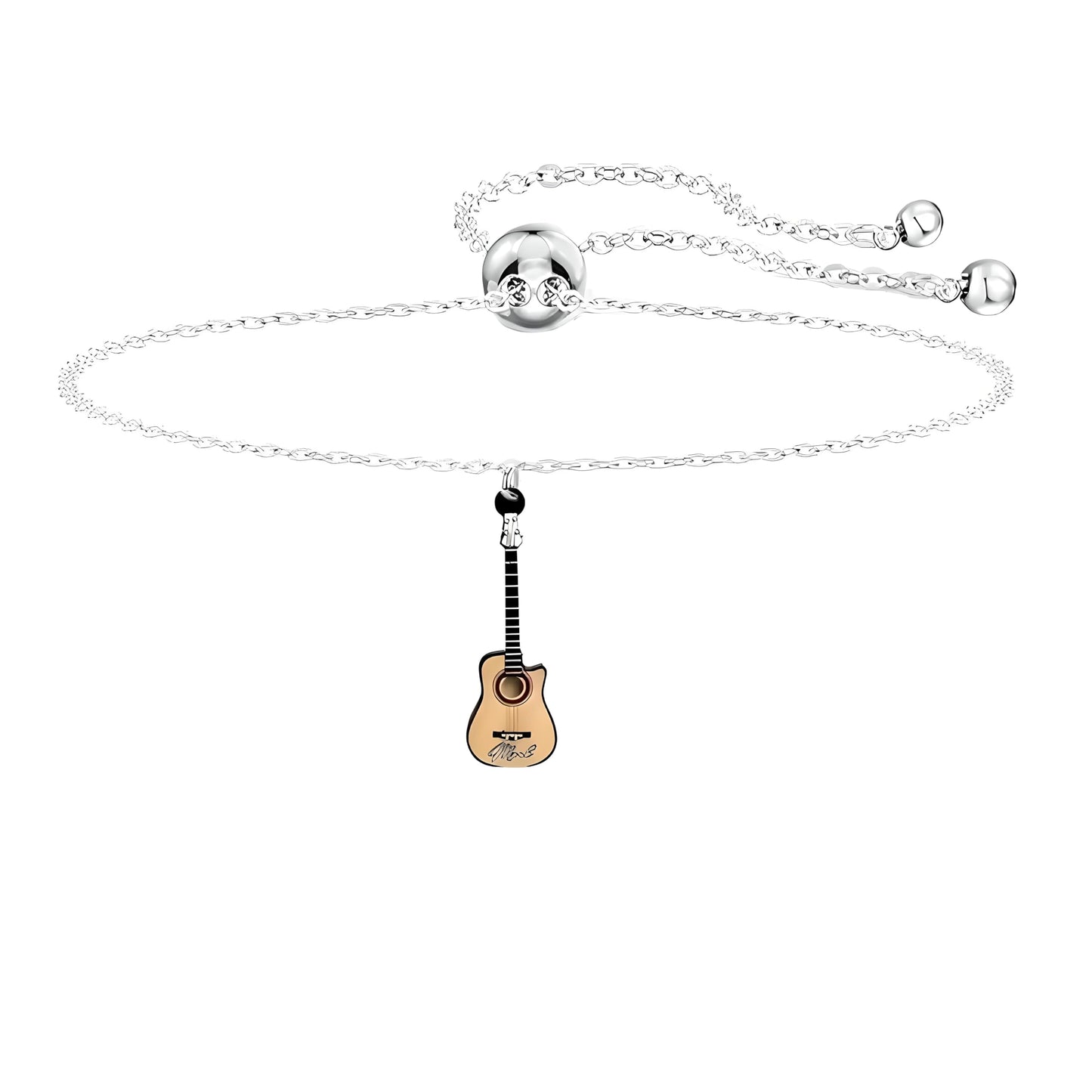 Guitar Jewelry Set, 5 Pieces, Acoustic Guitar Pendant Necklace, Bracelet, Earrings and Keychain, Silver Chain