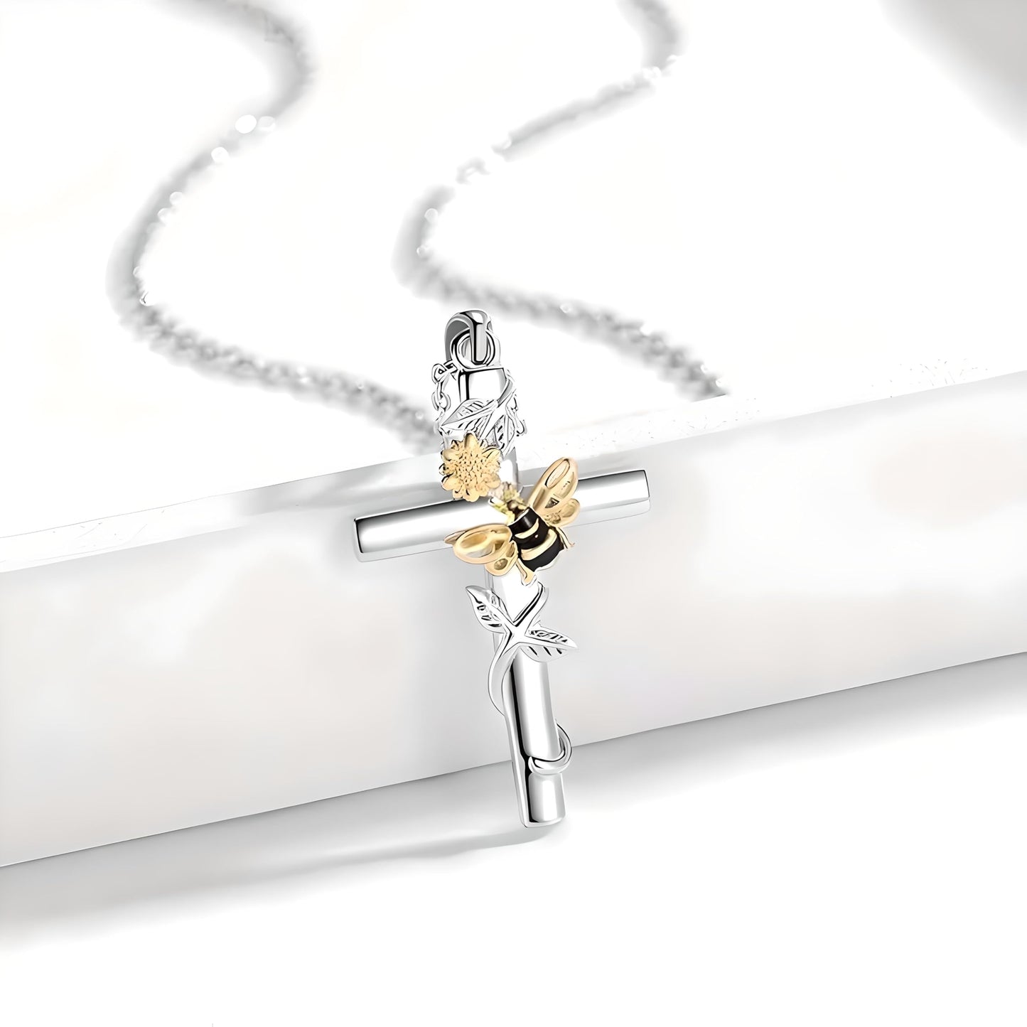 SUPAC You Are My Sunshine Sunflower and Bumble Bee Heart Pendant Necklace for Women, Dainty Jewelry, Birthday or Christmas Gift