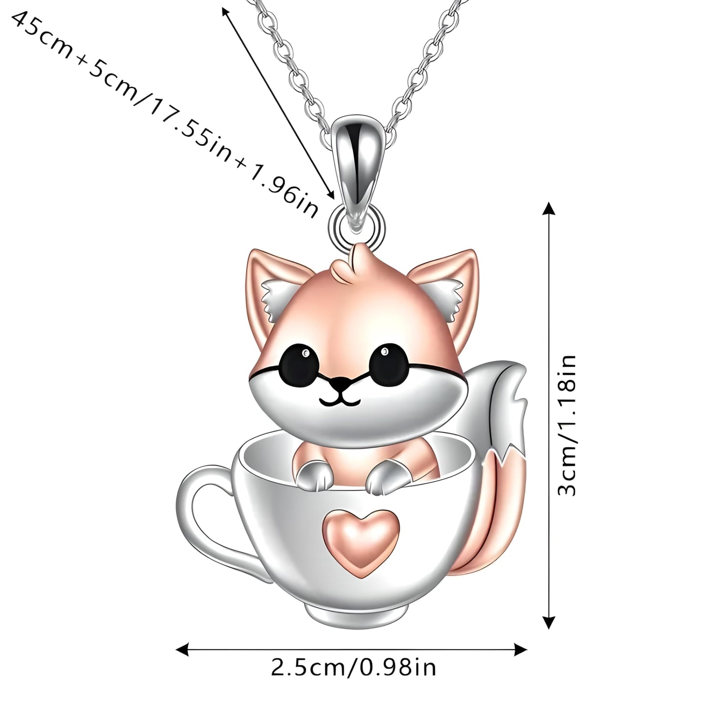 SUPAC Charming Fox in a Coffee Mug Pendant Necklace - Sparkling White, Golden Plated, Alloy & Resin