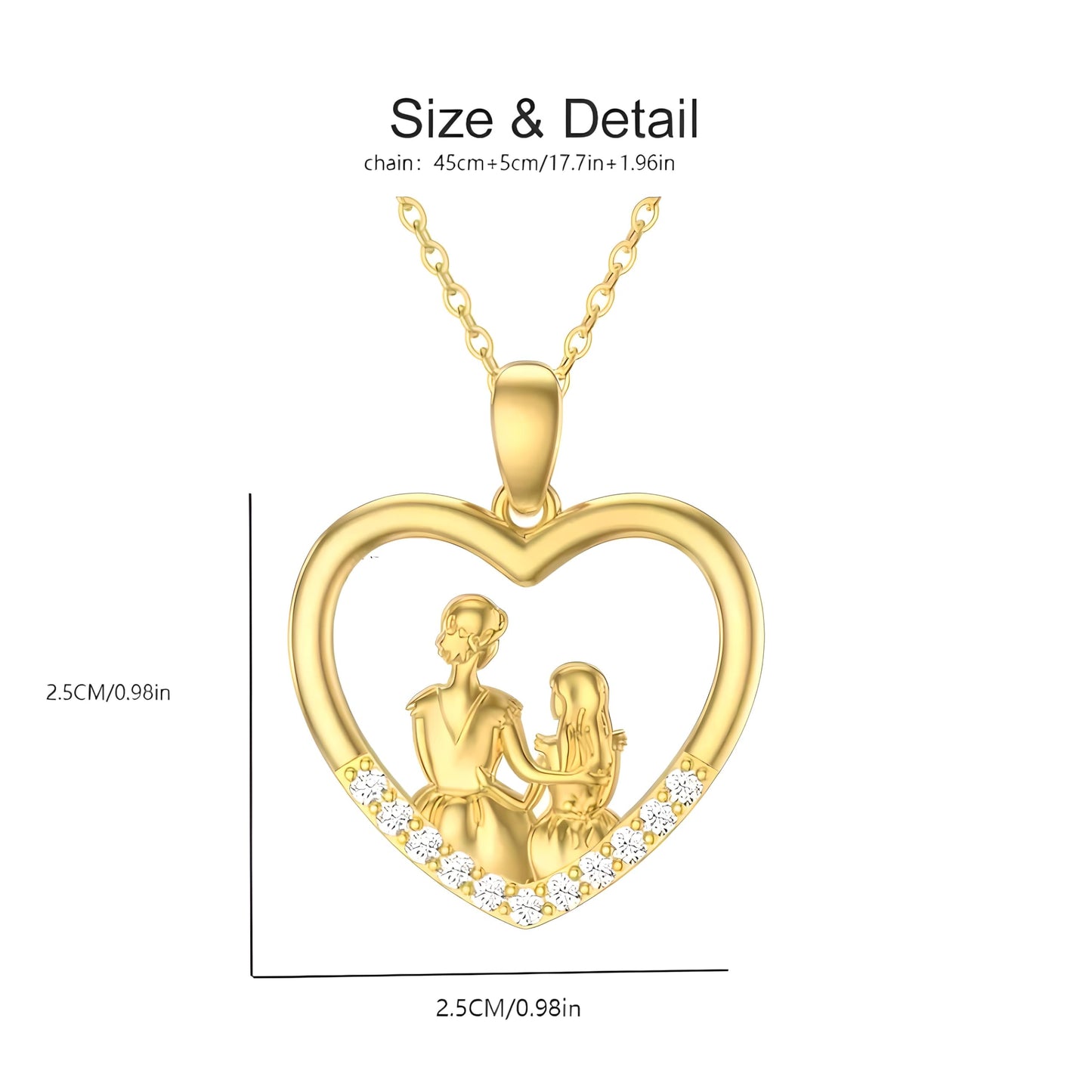 SUPAC Heart-Shaped Mother's Day Necklace, Family + Mother Necklace Options with Crystal Accents, Mother and Daughter Pendant Gift, Silver and Gold-Tone, 'I Love You Always & Forever' Message (Golden)
