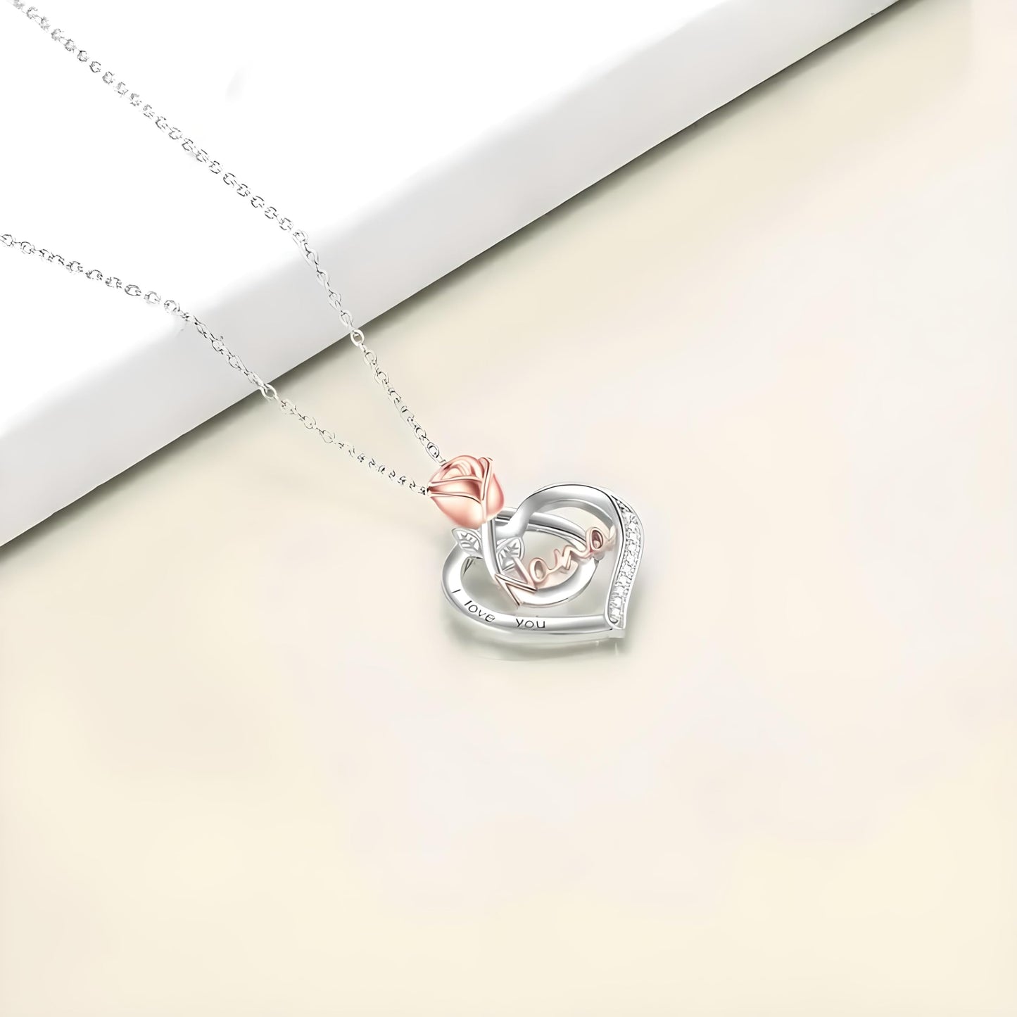 Rose Gold and Silver Heart Nana Pendant Necklace with Crystals