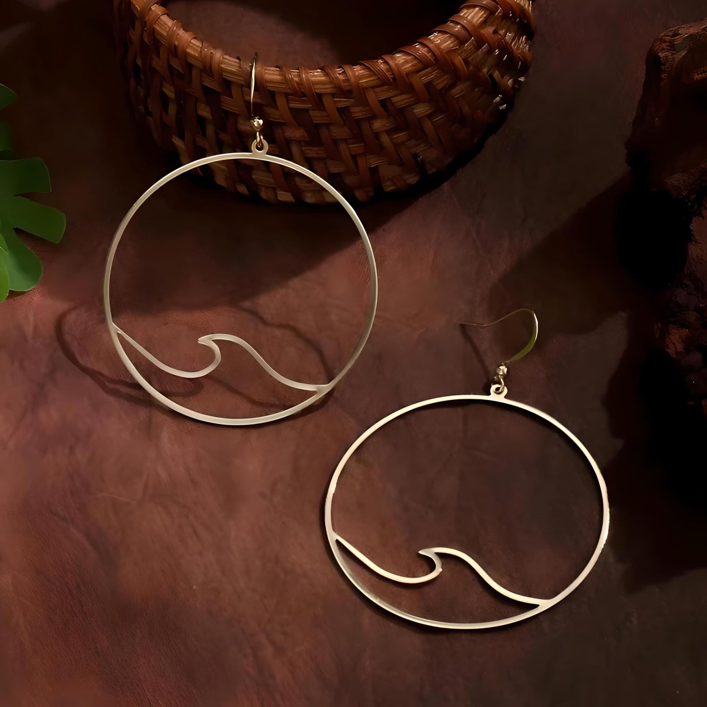 SUPAC Wave Design Hoop Earrings, Gold-Tone, 2.67 inch Large Circle Drop