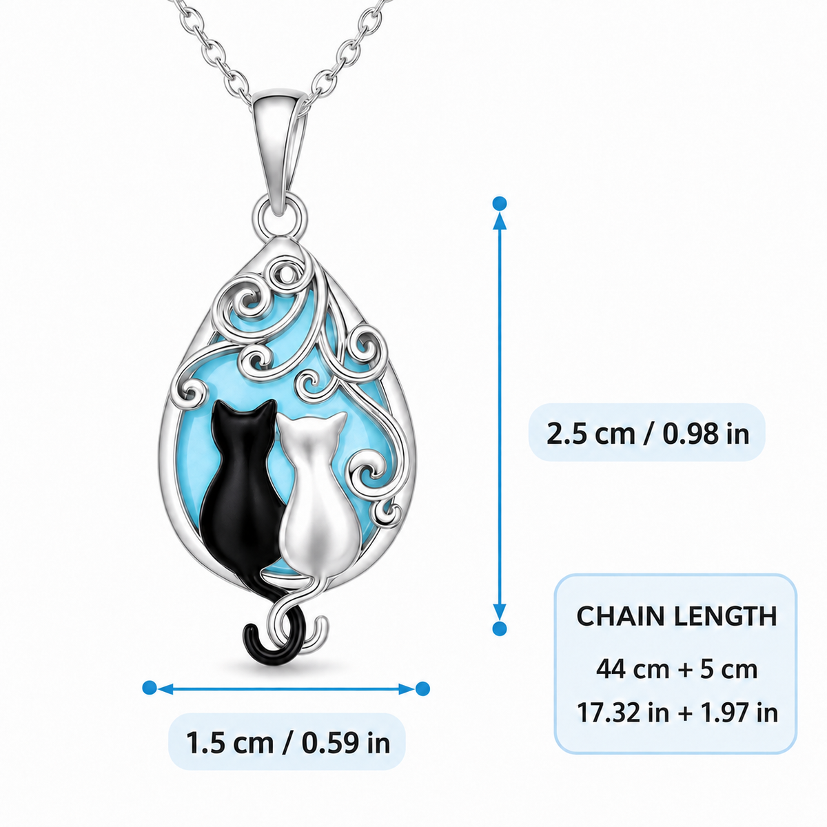 Cute Two Cats Heart Necklace, Silver and Rose Gold Tone Pendant