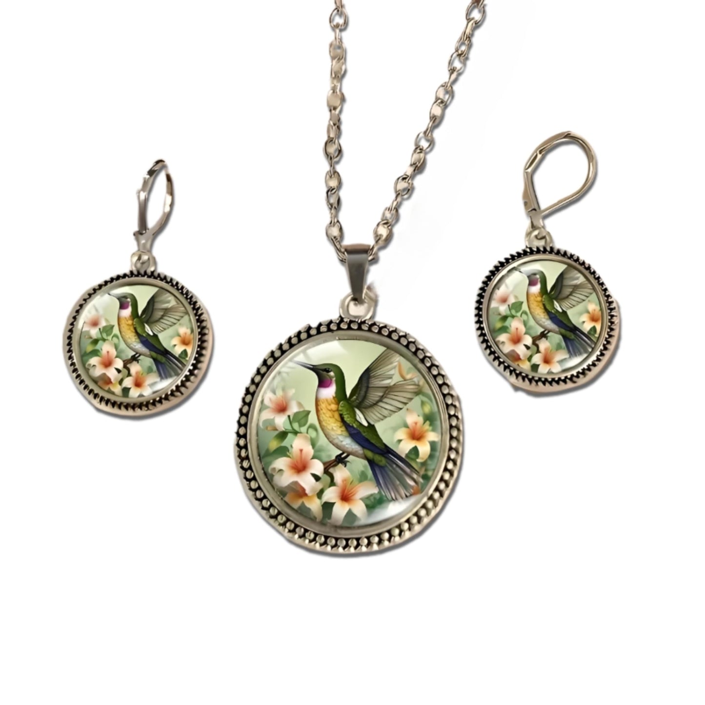 SUPAC Stunning Hummingbird Pendant Necklace - Two Humming Birds Searching for Flower - Fashionable Alloy Jewelry with Delicate Details - Birthday, Party, Gift Idea for Her