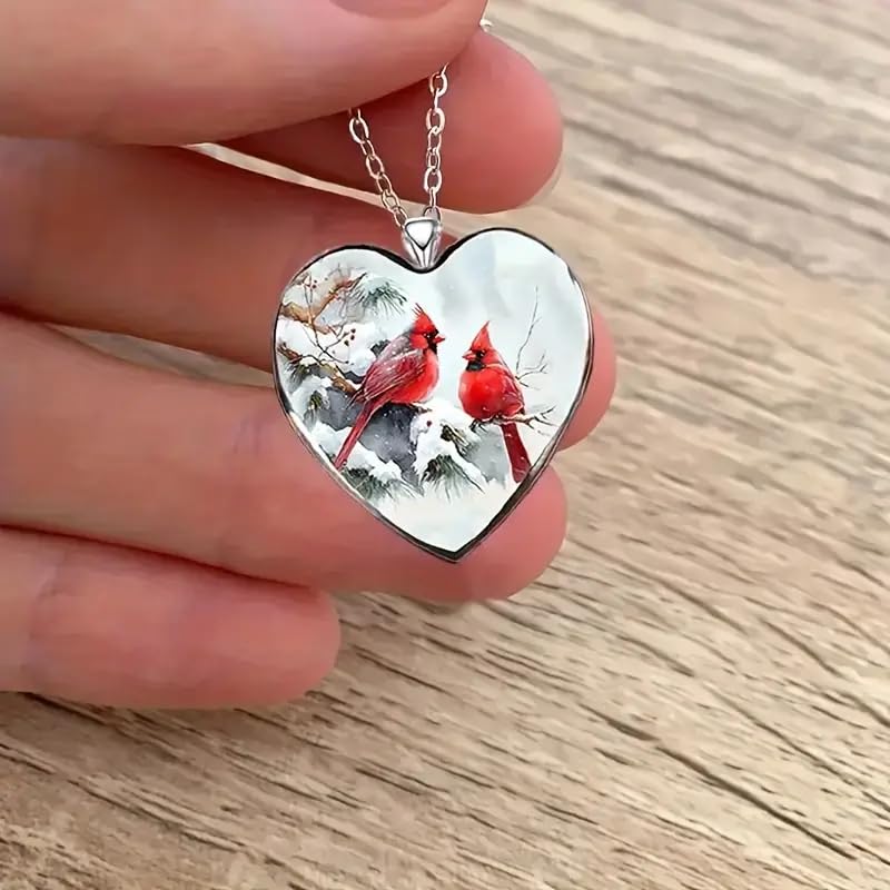 SUPAC Red Cardinal Wing Ring, and Necklaces, Silver-Plated 'I Am Always with You' Inspirational Message, Adjustable - Christmas, Party, or Birthday Gift (Snow)
