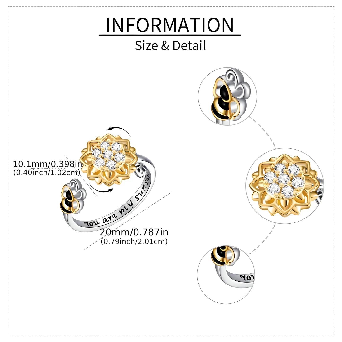 SUPAC You Are My Sunshine Sunflower and Bumble Bee Heart Pendant Necklace for Women, Dainty Jewelry, Birthday or Christmas Gift