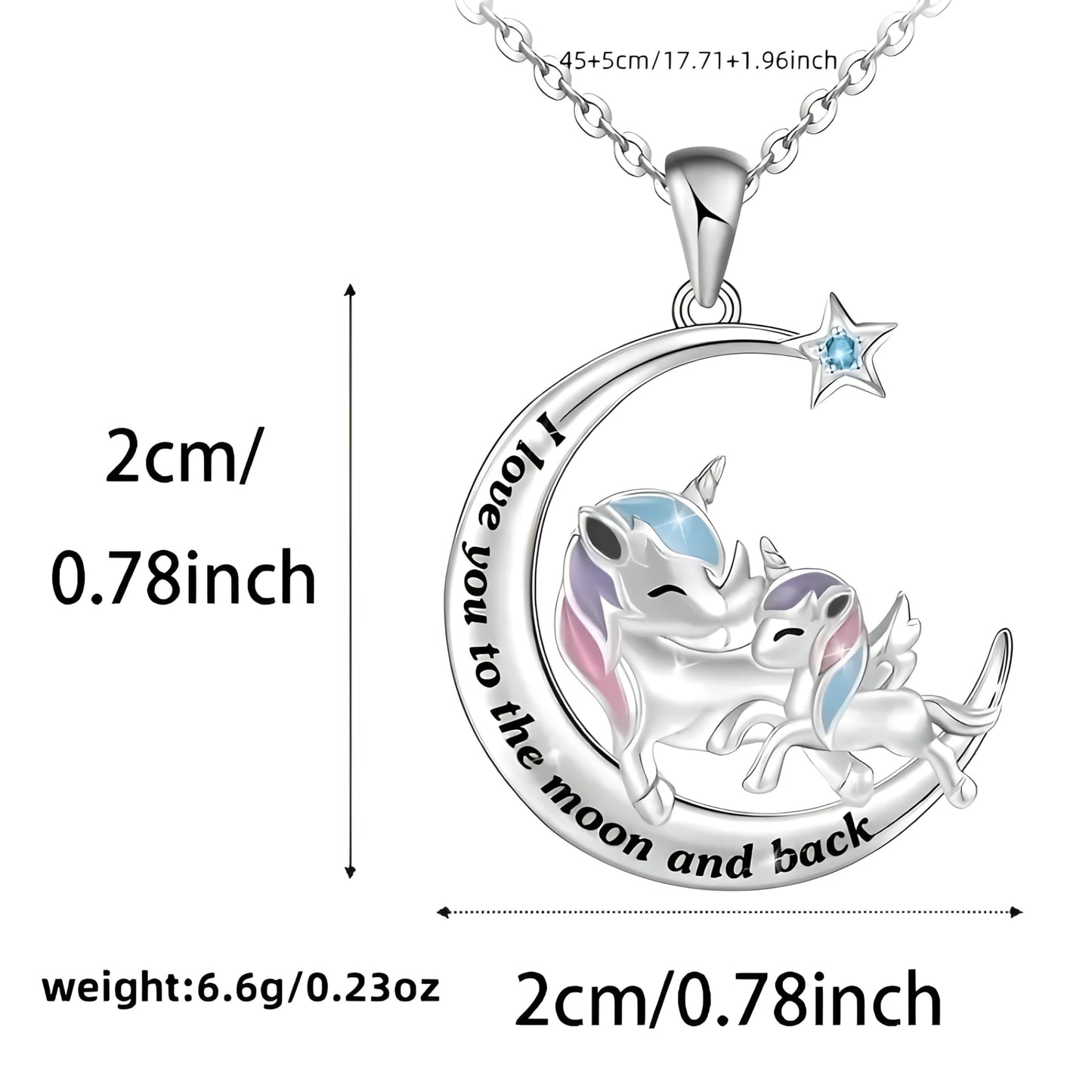 SUPAC I Love You to the Moon and Back Shooting Star Mother-Daughter Unicorn Pendant Necklace, Gift for Birthday or Christmas (Red or Blue Star)