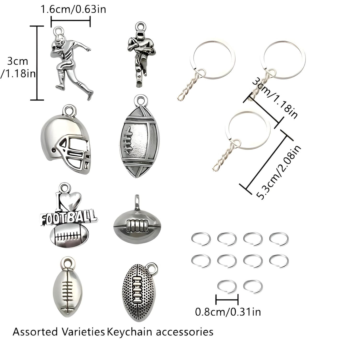 21-Piece Football Pendants DIY Keychain Set - Customizable with Interchangeable Charms, Detailed Football Helmet Keychain, and Humorous DIY Bag Pendant Accessories - Gift for Men and Football Fans