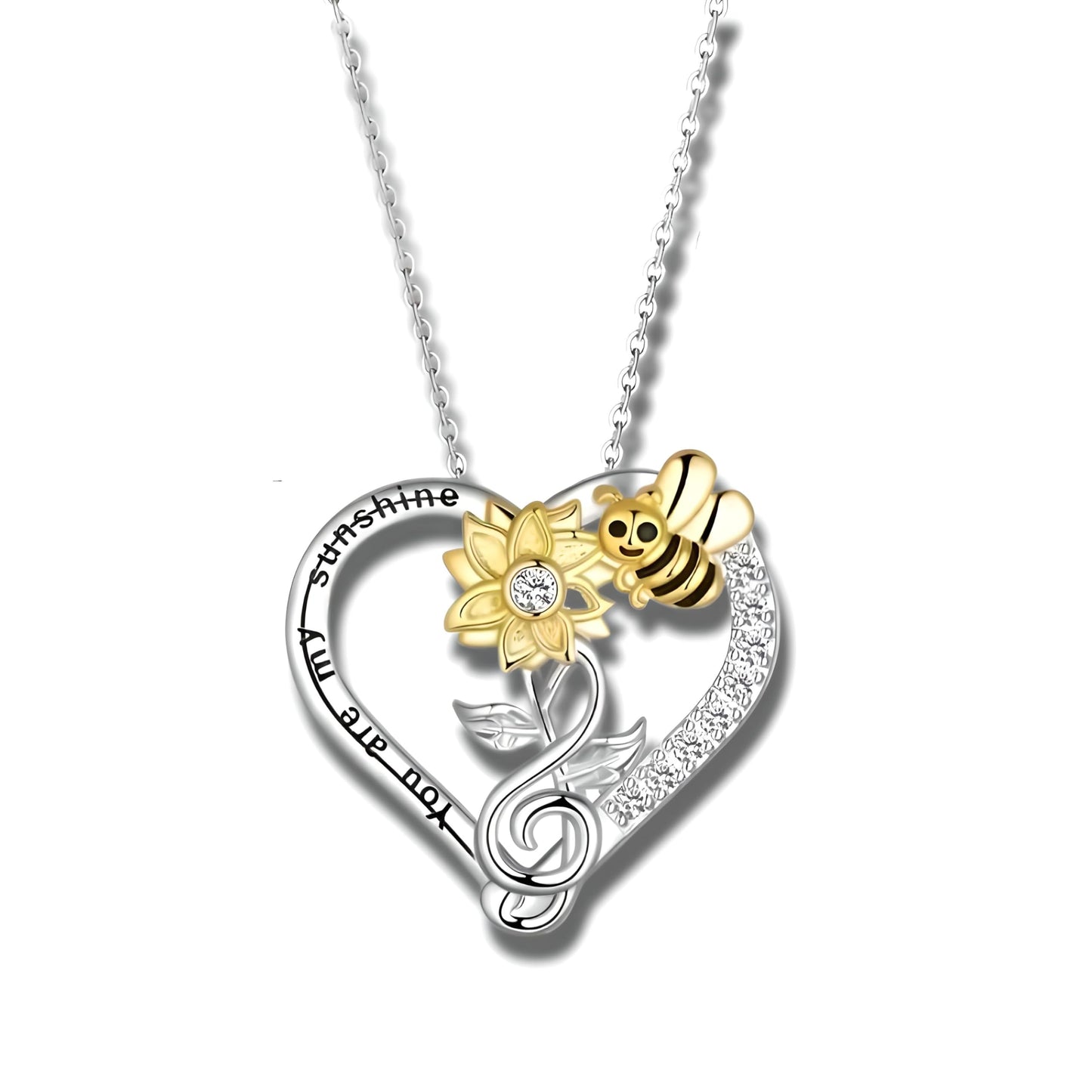 SUPAC You Are My Sunshine Sunflower and Bumble Bee Heart Pendant Necklace for Women, Dainty Jewelry, Birthday or Christmas Gift