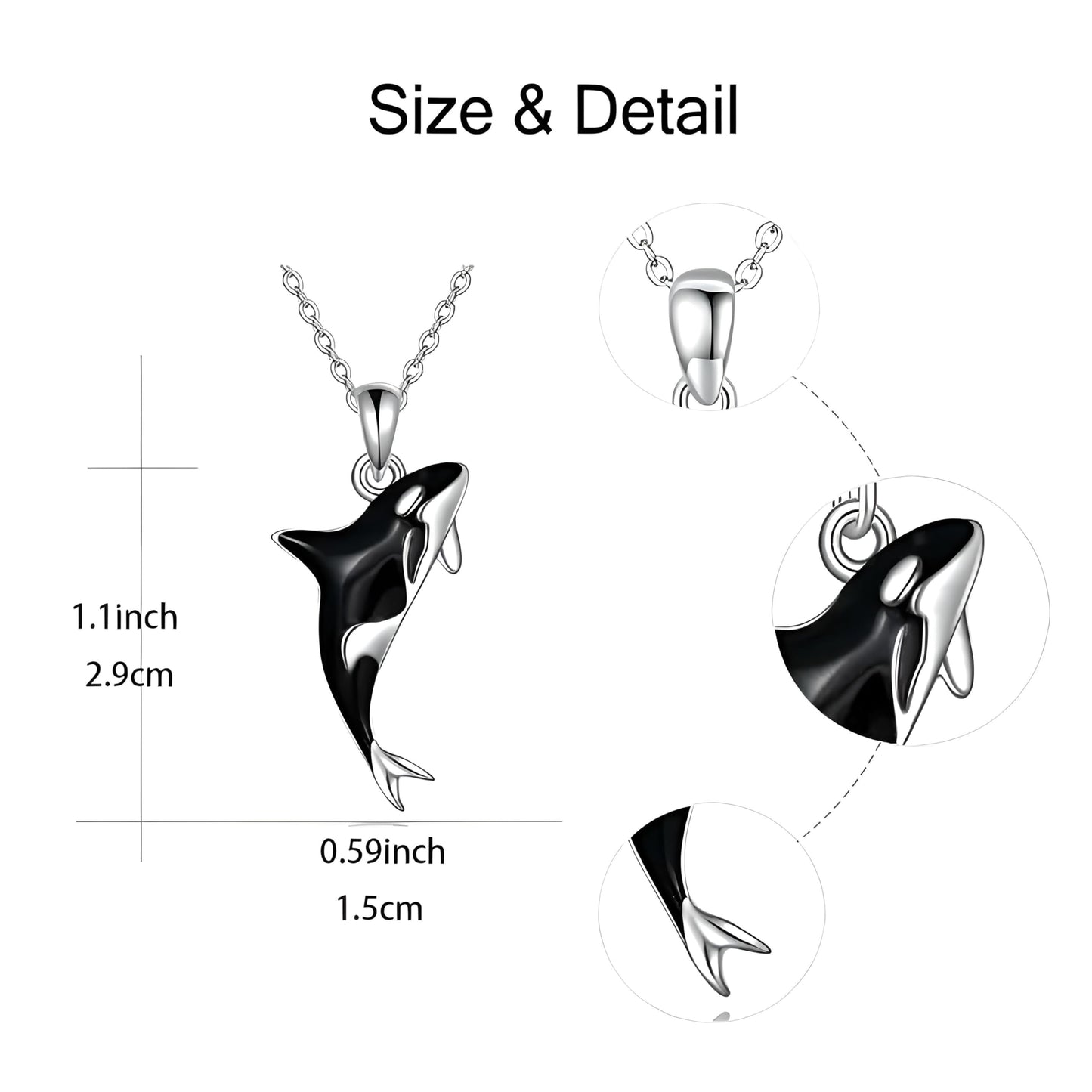 Orca Killer Whale Jewelry Set with Necklace, Earrings, Bracelet and Keychain, Black and Silver - Shamu Gift