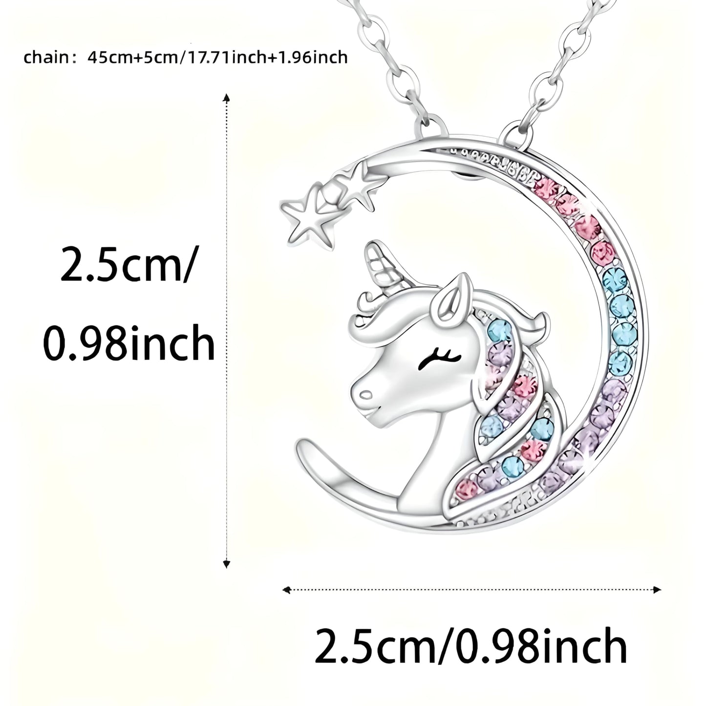 Unicorn Crystal Jewelry Set, Moon Necklace, Earrings, Ring and Bracelet, Silver - Unicorn Jewerly Gift